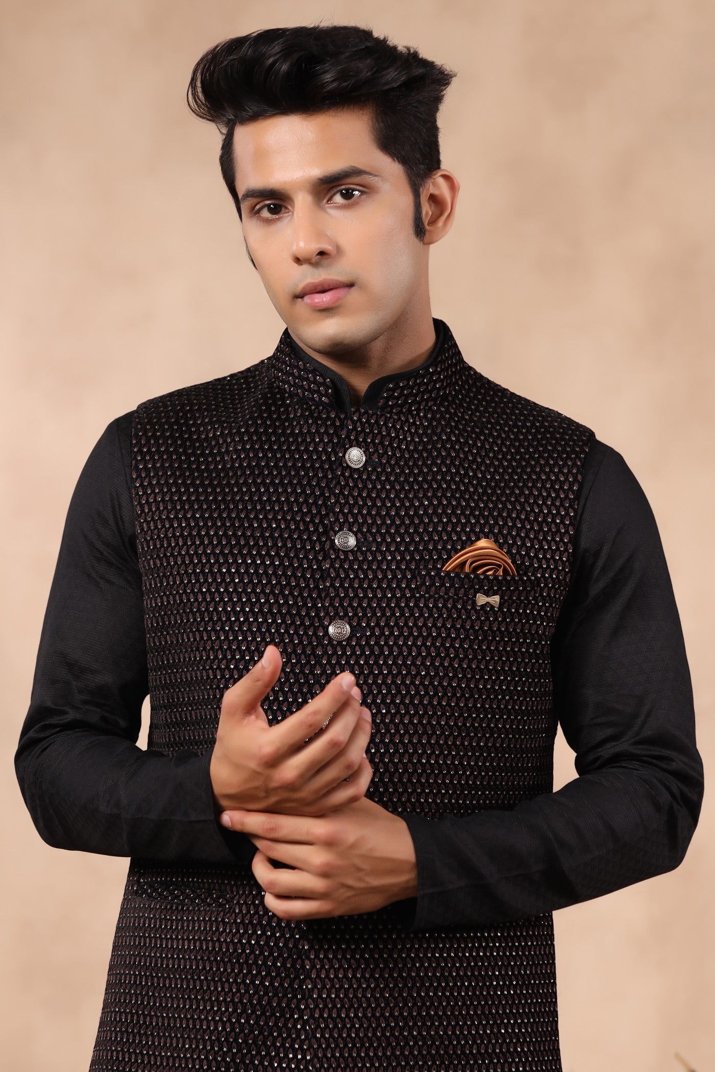 Brown Color Embroidery Velvet Waist Coat For Wedding
