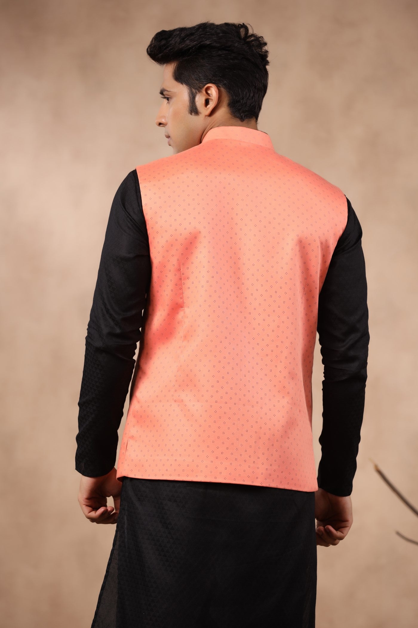 Pink Color Print Waist Coat For Men