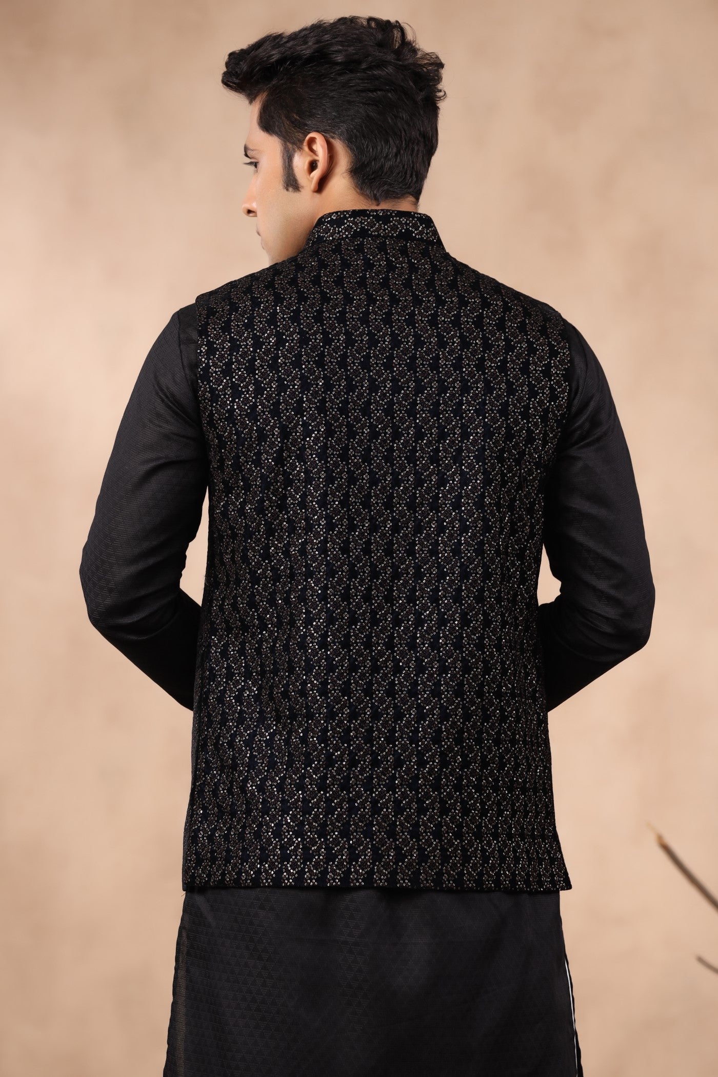 Brown Color Embroidered Velvet Waist Coat