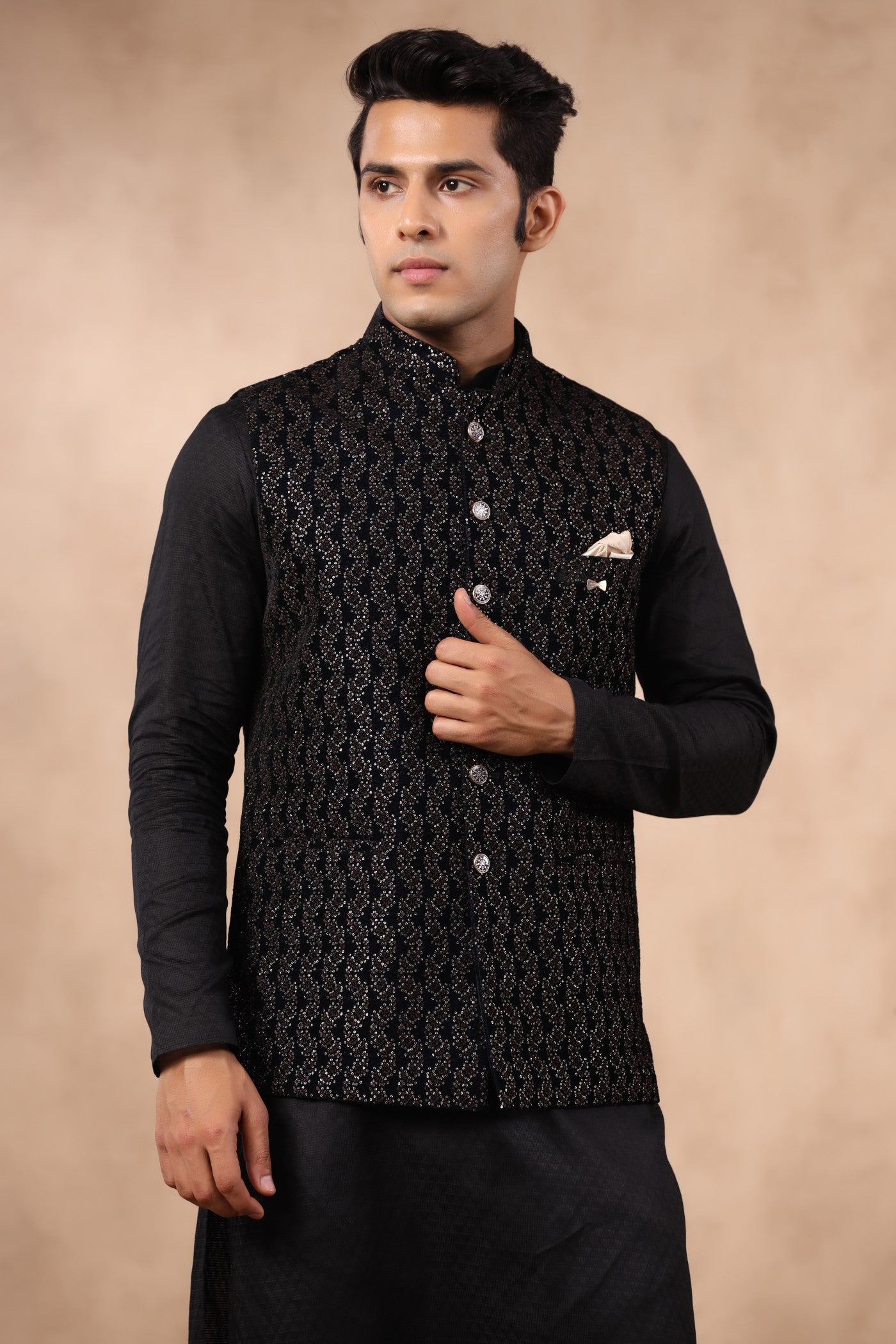 Brown Color Embroidered Velvet Waist Coat