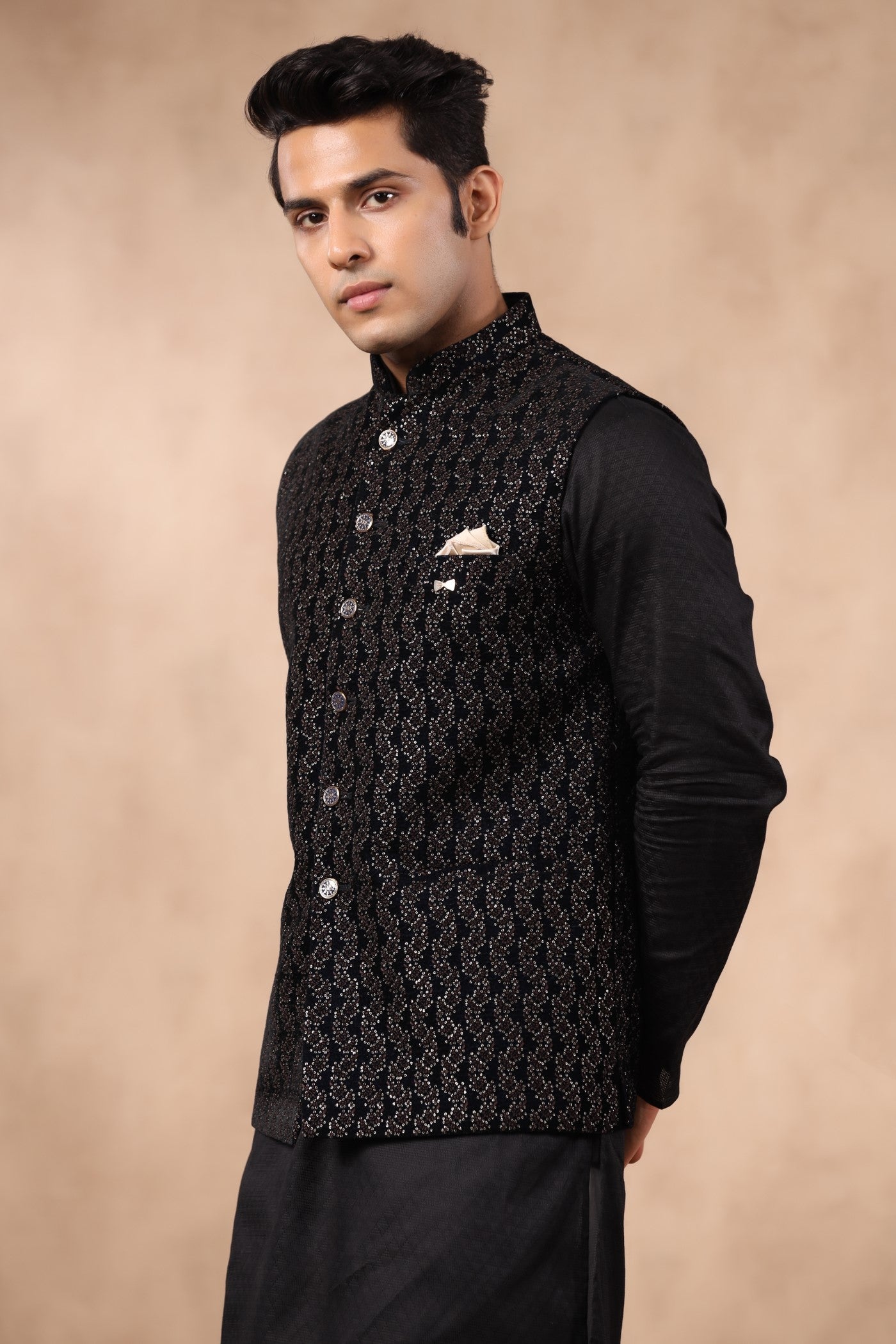 Brown Color Embroidered Velvet Waist Coat
