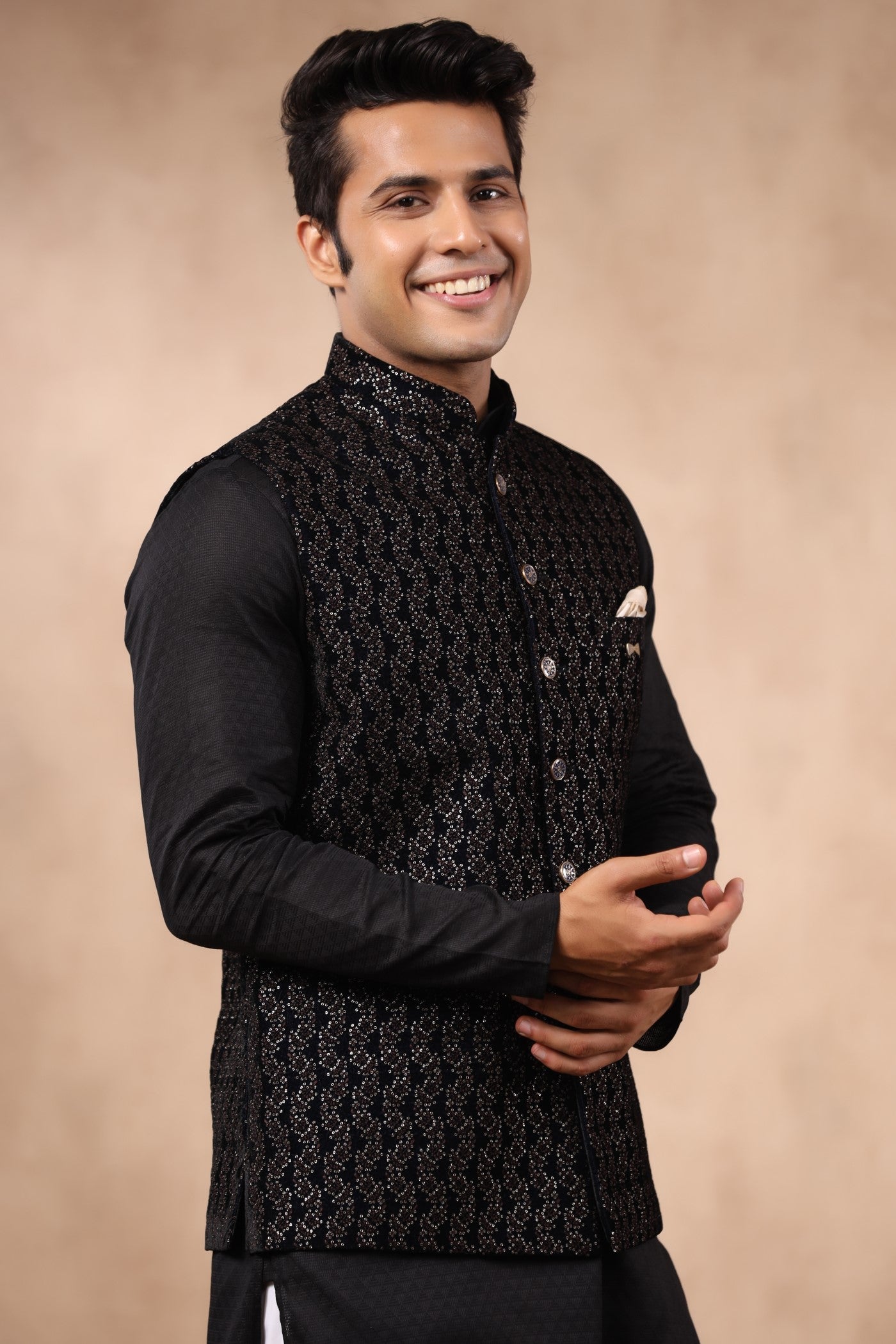 Brown Color Embroidered Velvet Waist Coat