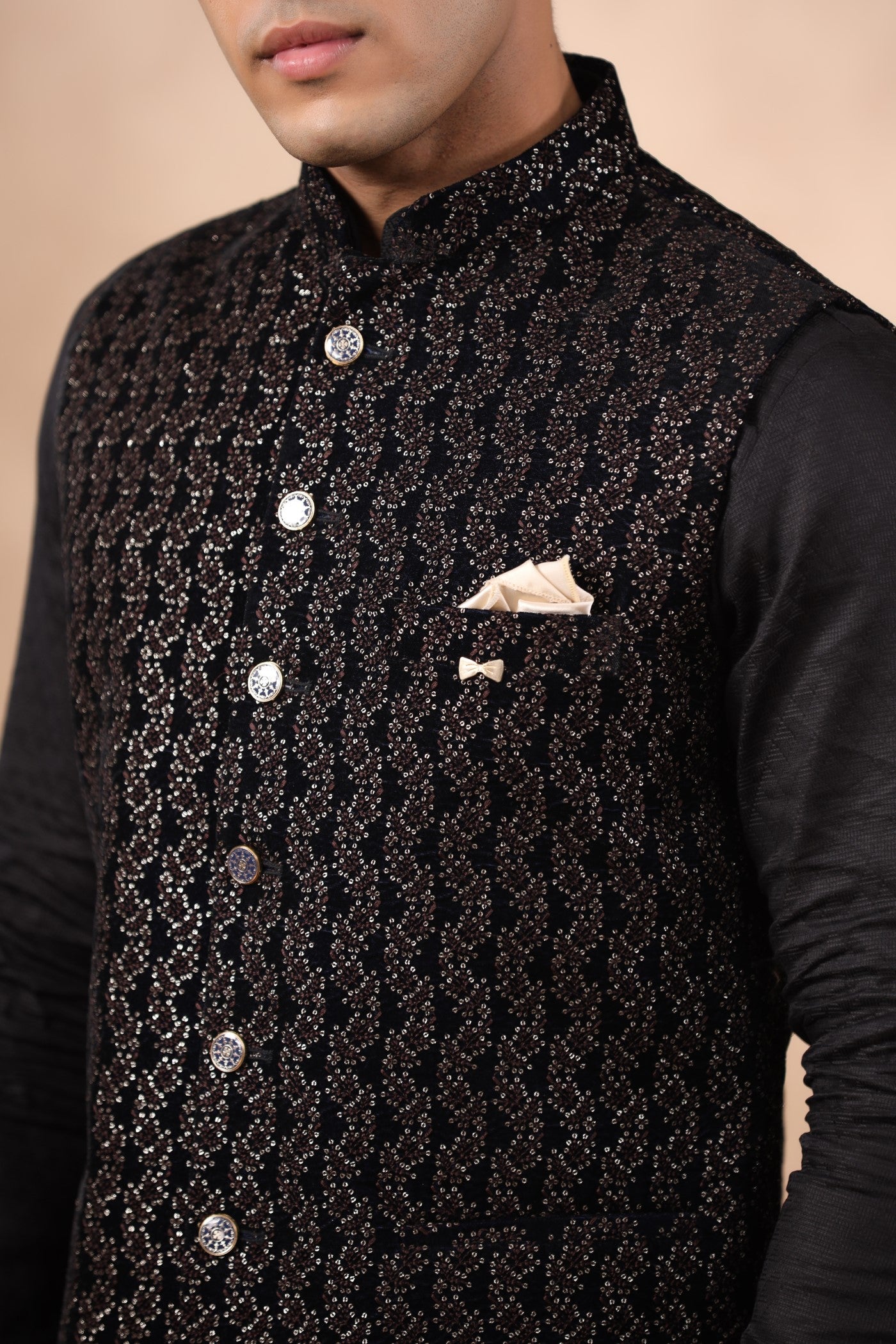 Brown Color Embroidered Velvet Waist Coat