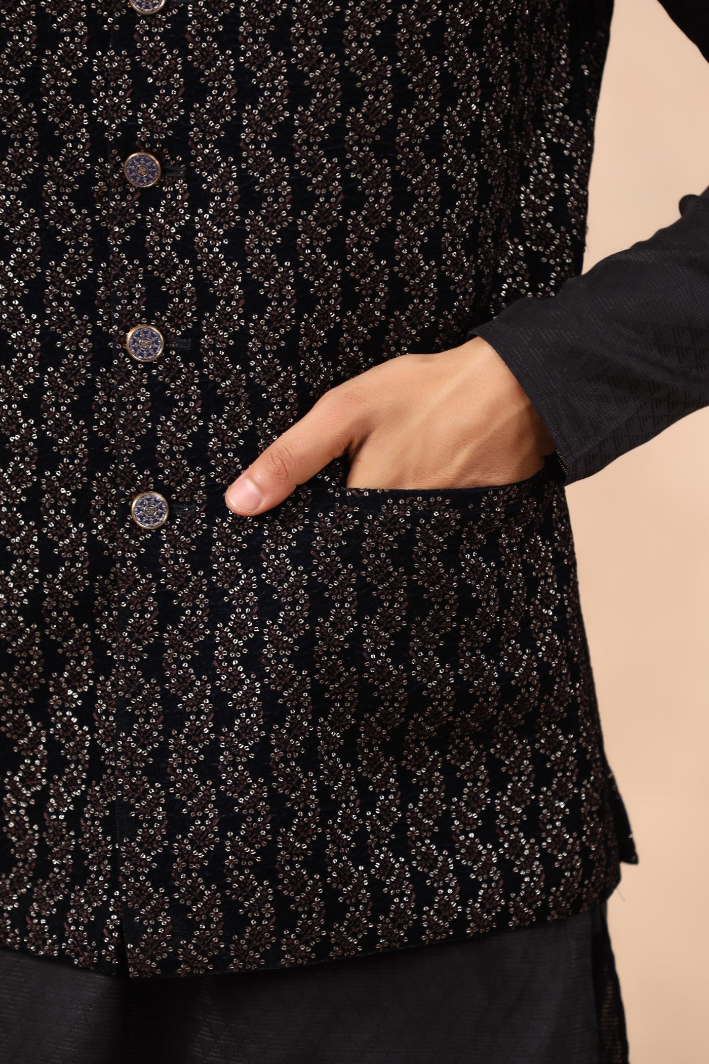 Brown Color Embroidered Velvet Waist Coat