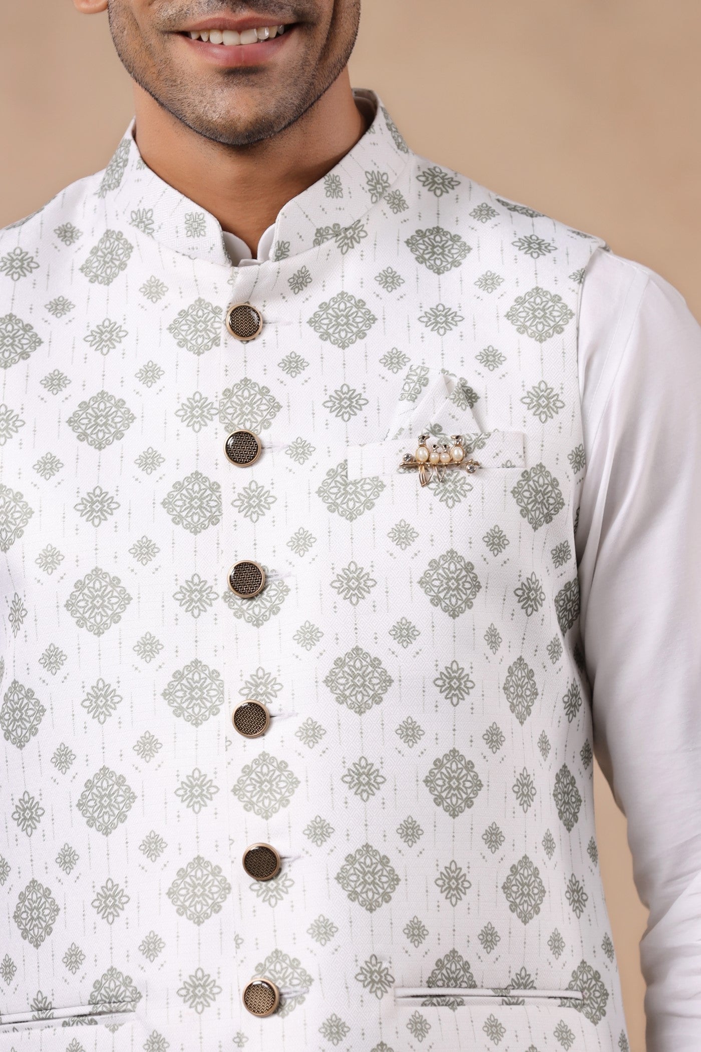 White Green Color Waist Coat For Men