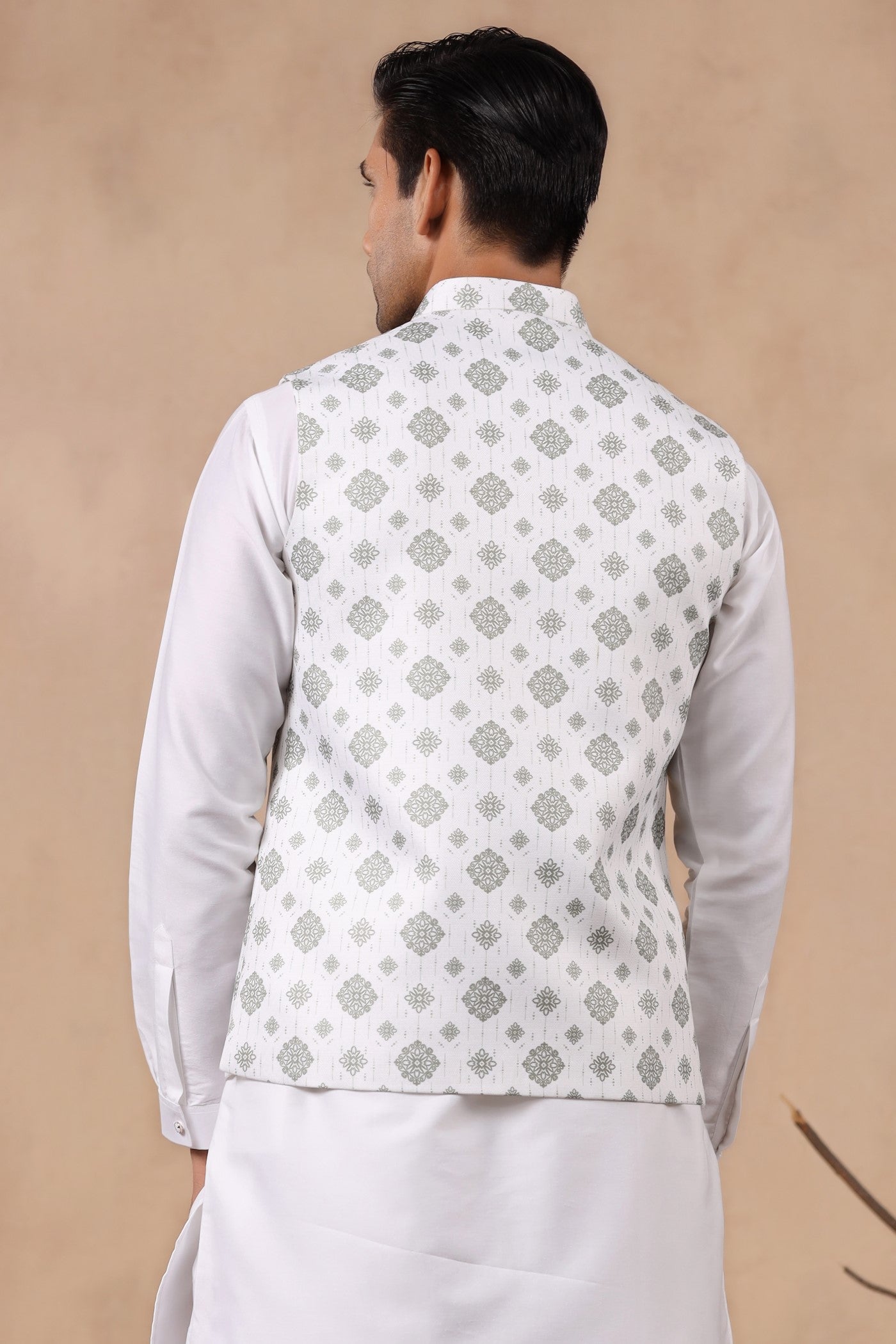 White Green Color Waist Coat For Men