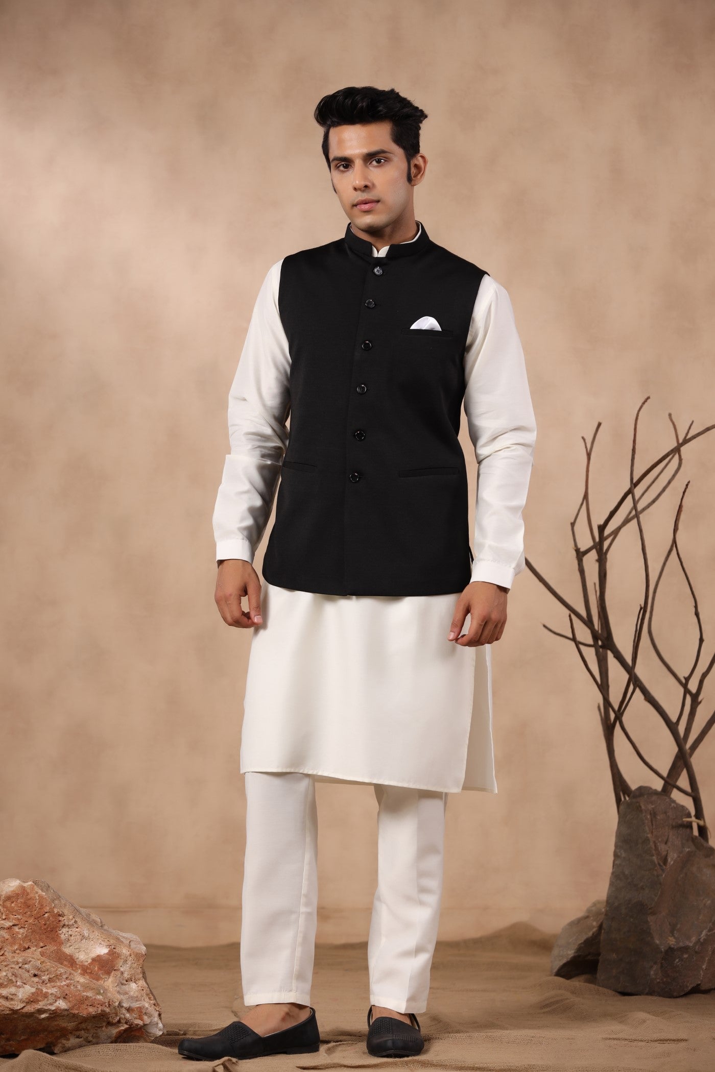 Black Plain Formal Waist Coat For Men