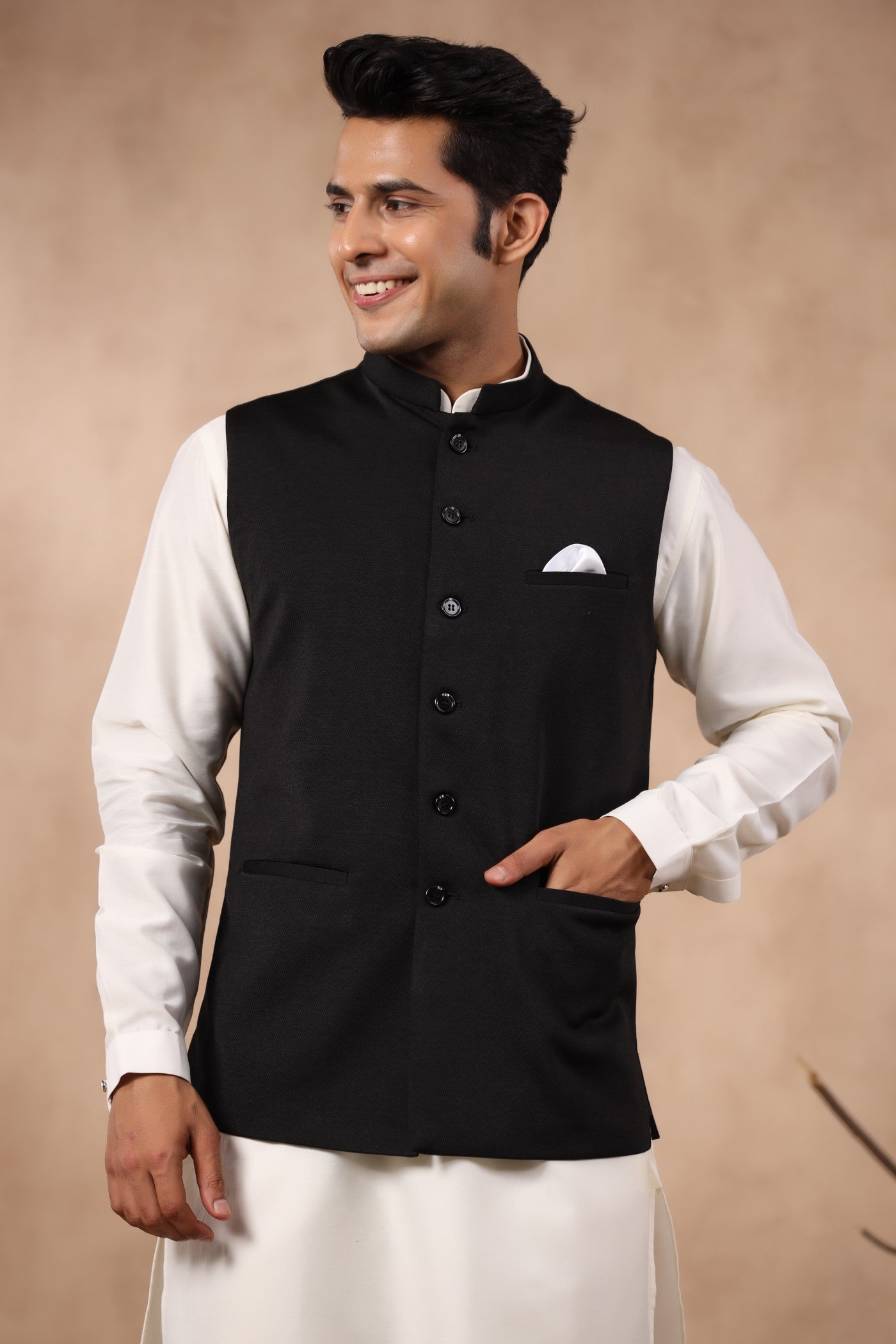 Black Plain Formal Waist Coat For Men