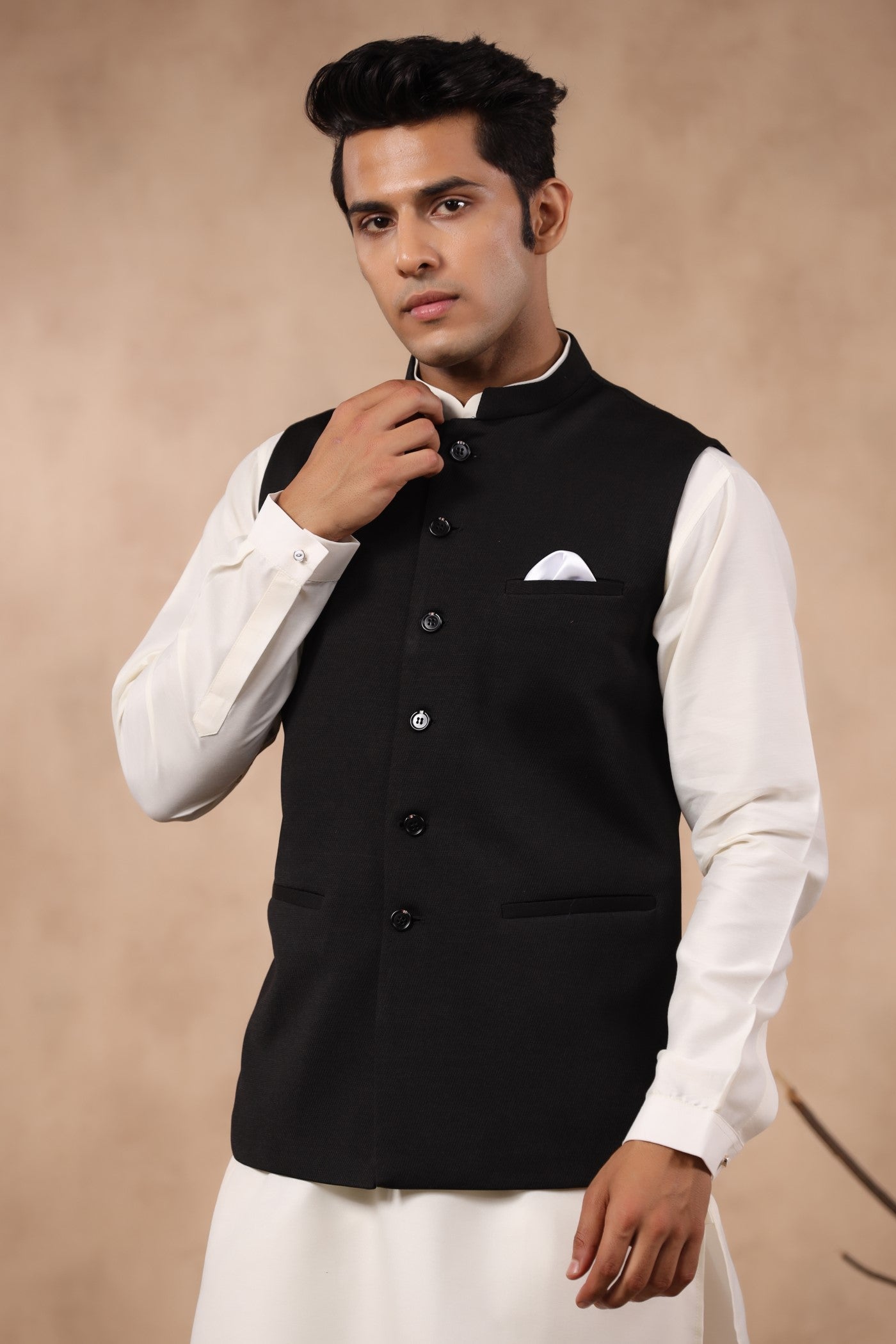Black Plain Formal Waist Coat For Men