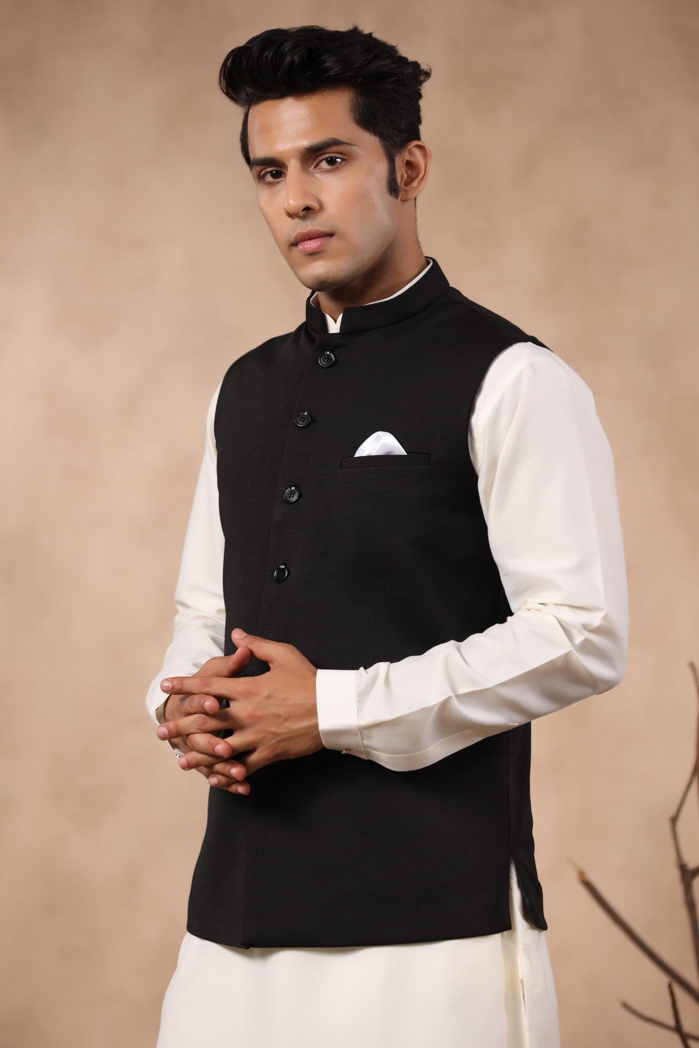 Black Plain Formal Waist Coat For Men