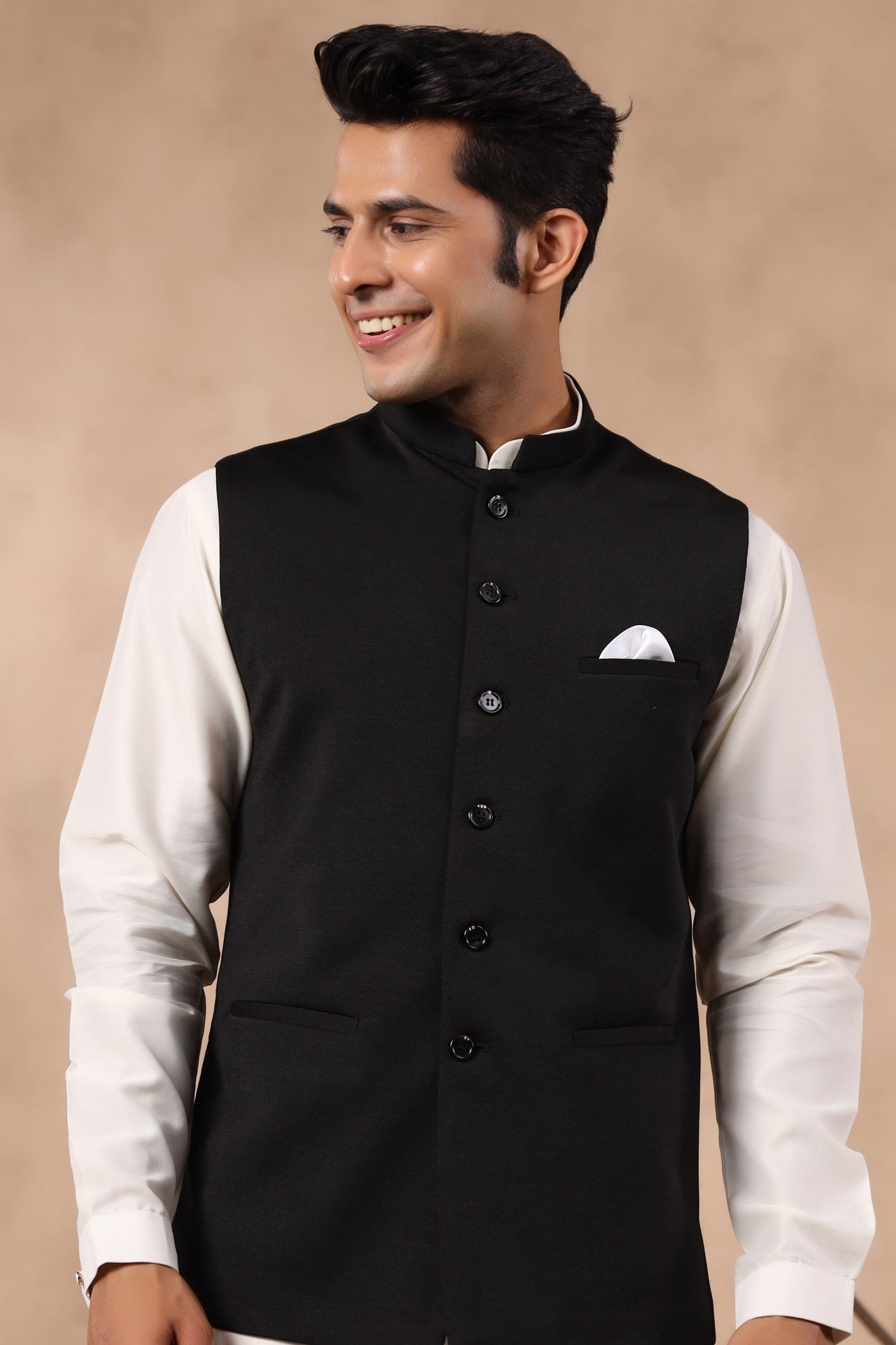 Black Plain Formal Waist Coat For Men