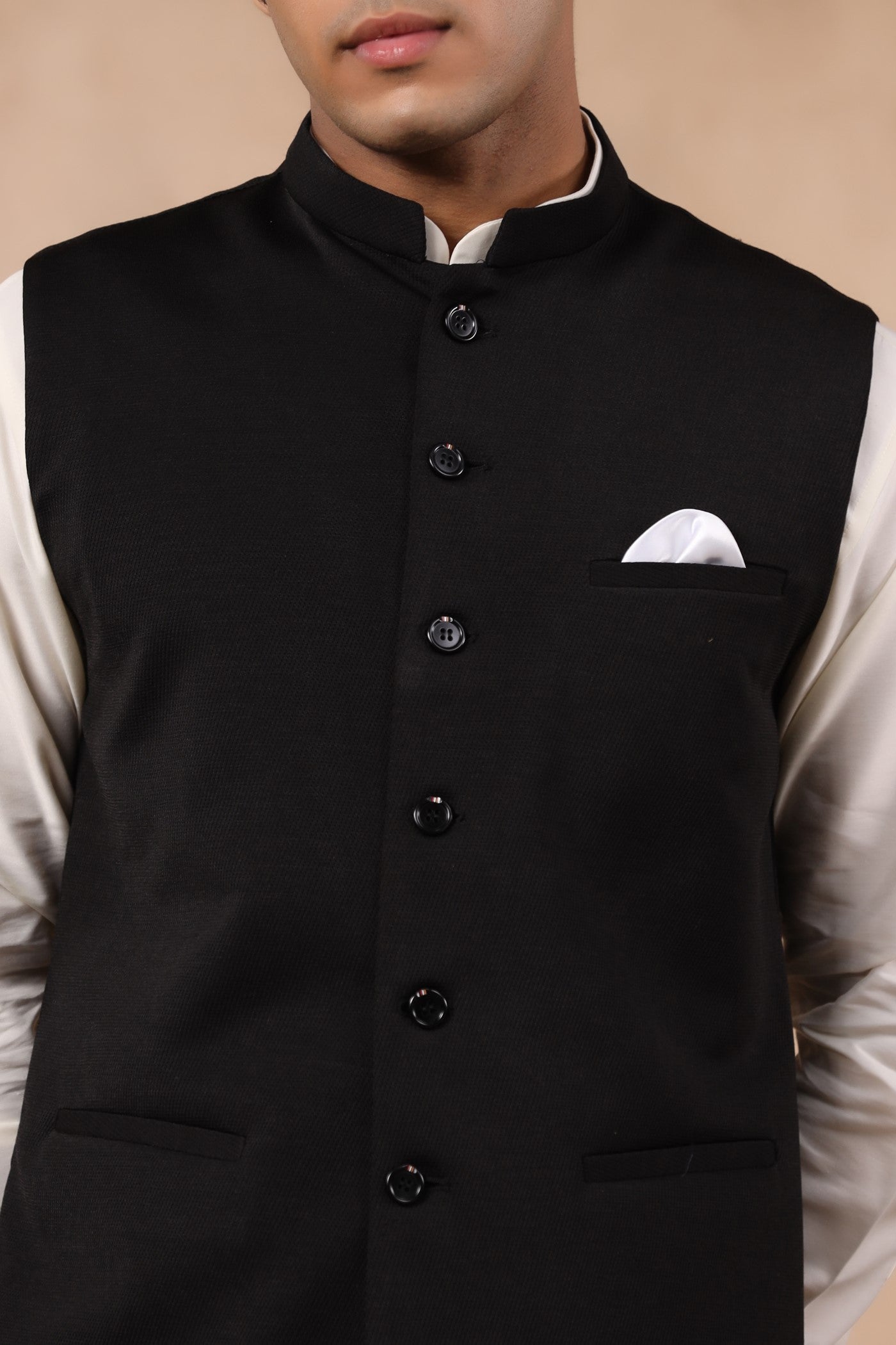 Black Plain Formal Waist Coat For Men