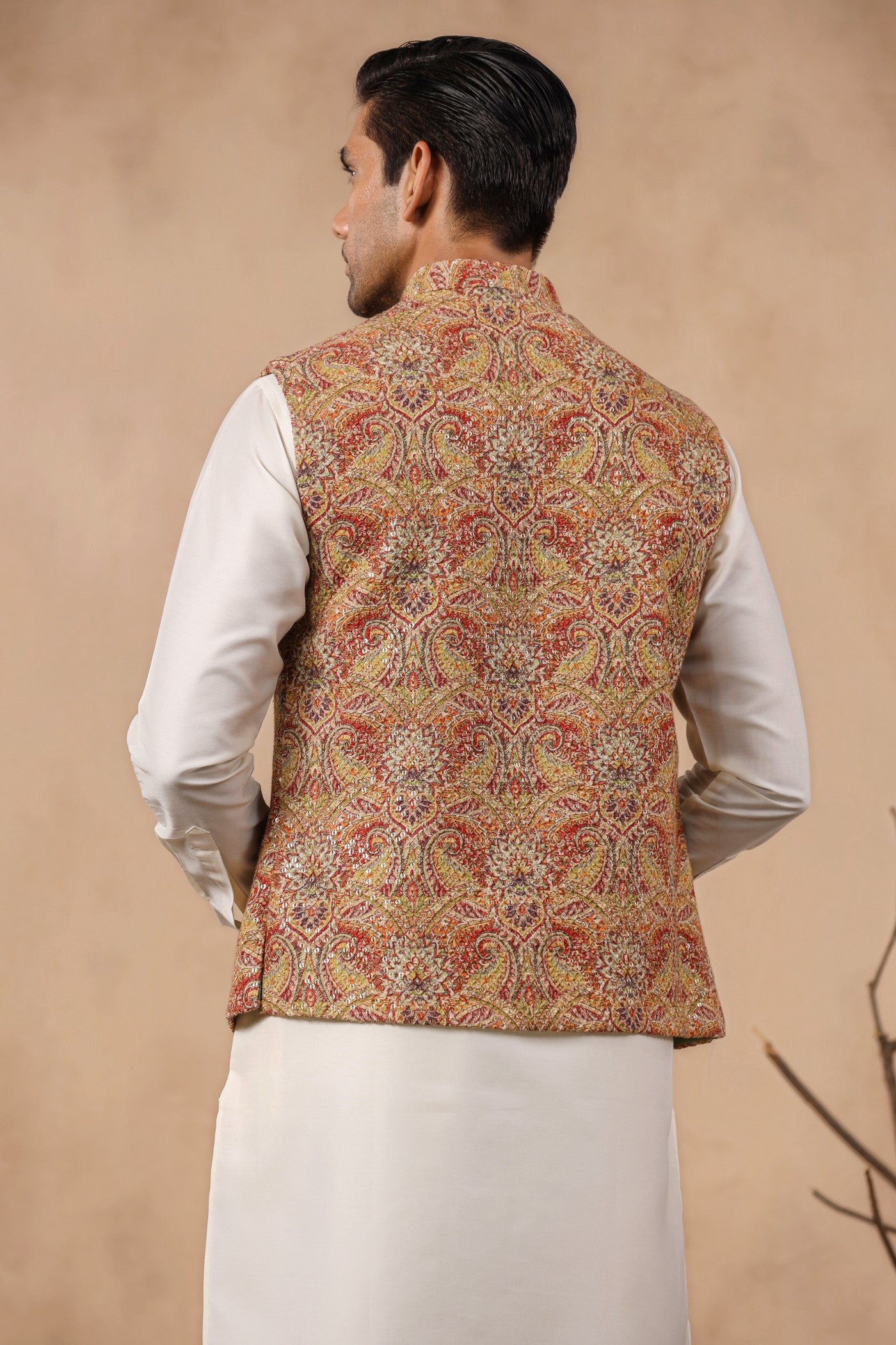 Mustard Color Embroidery Waist Coat For Men