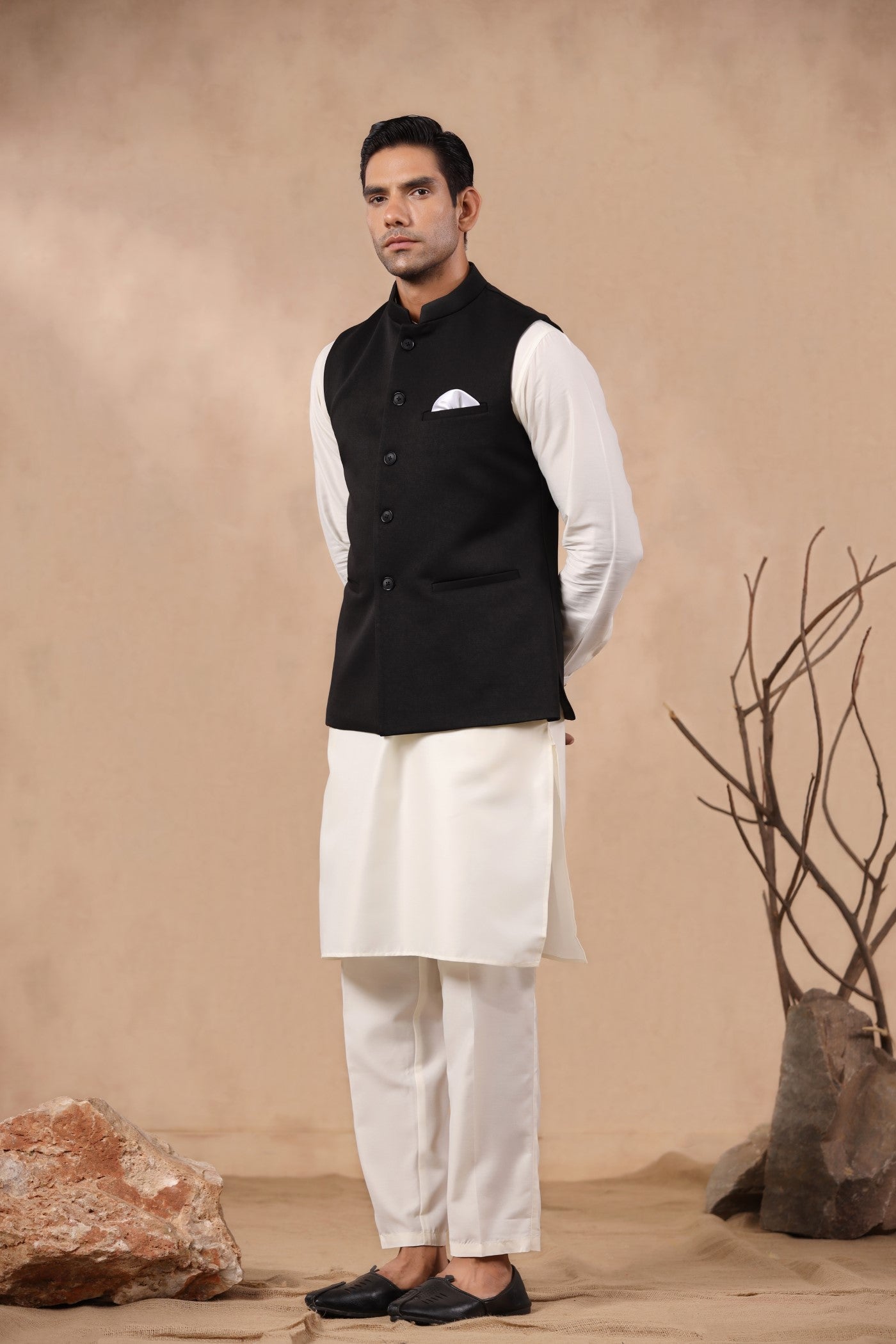 Black Color Plain Waist Coat For Men