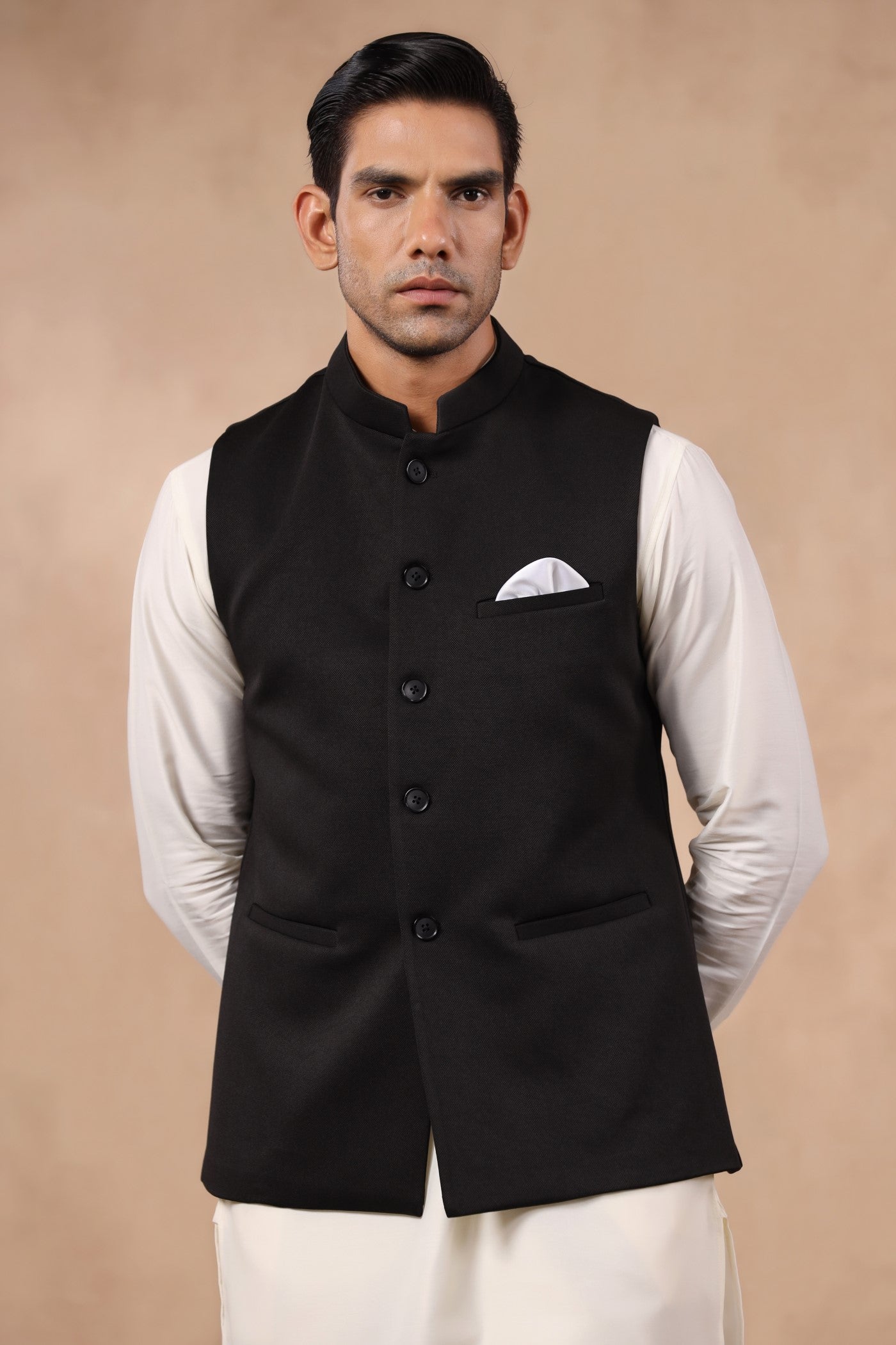 Black Color Plain Waist Coat For Men