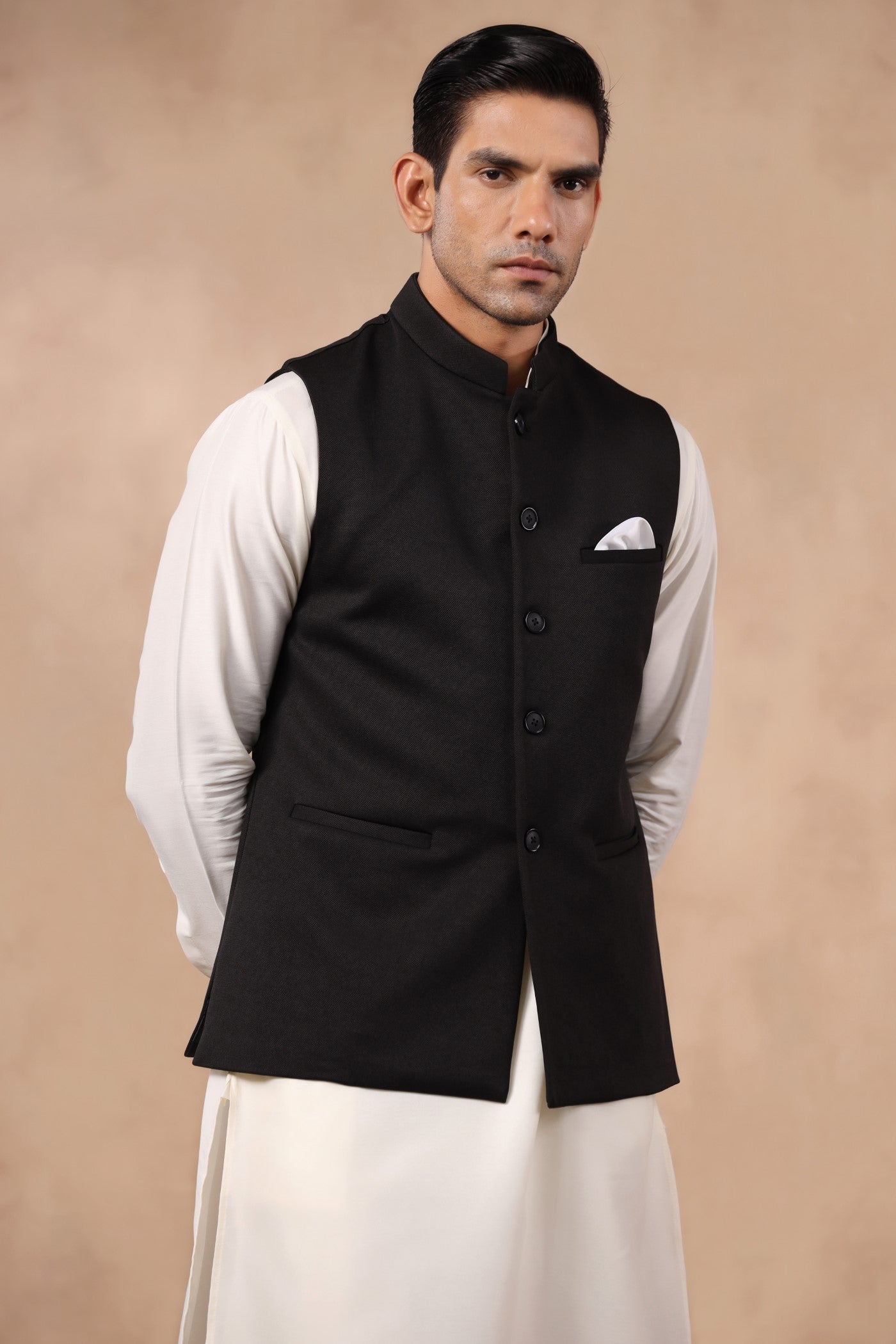 Black Color Plain Waist Coat For Men