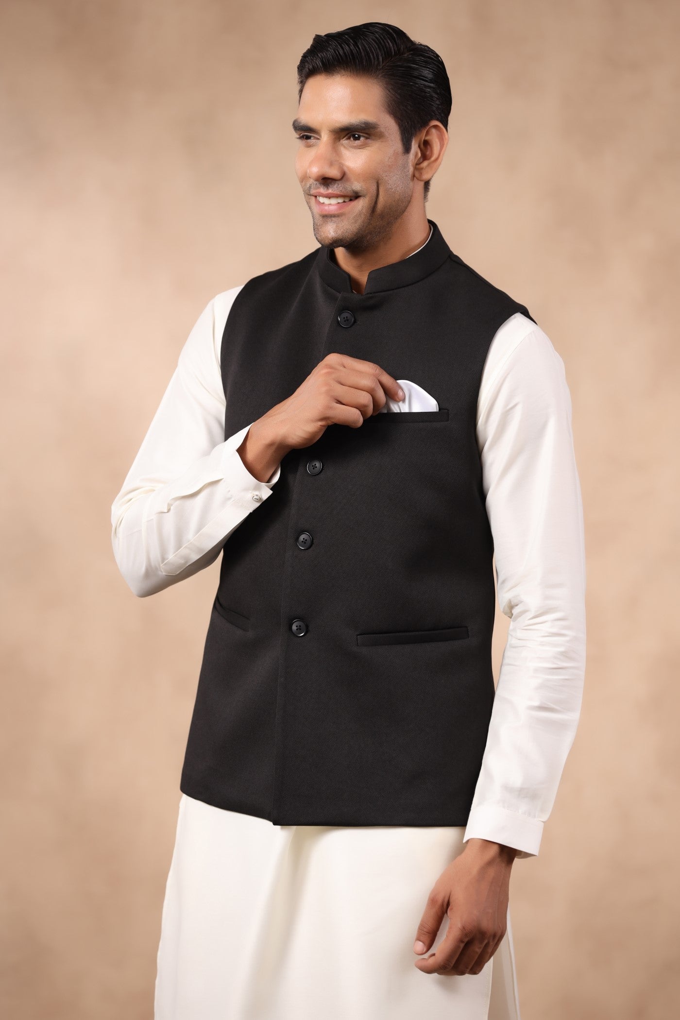 Black Color Plain Waist Coat For Men