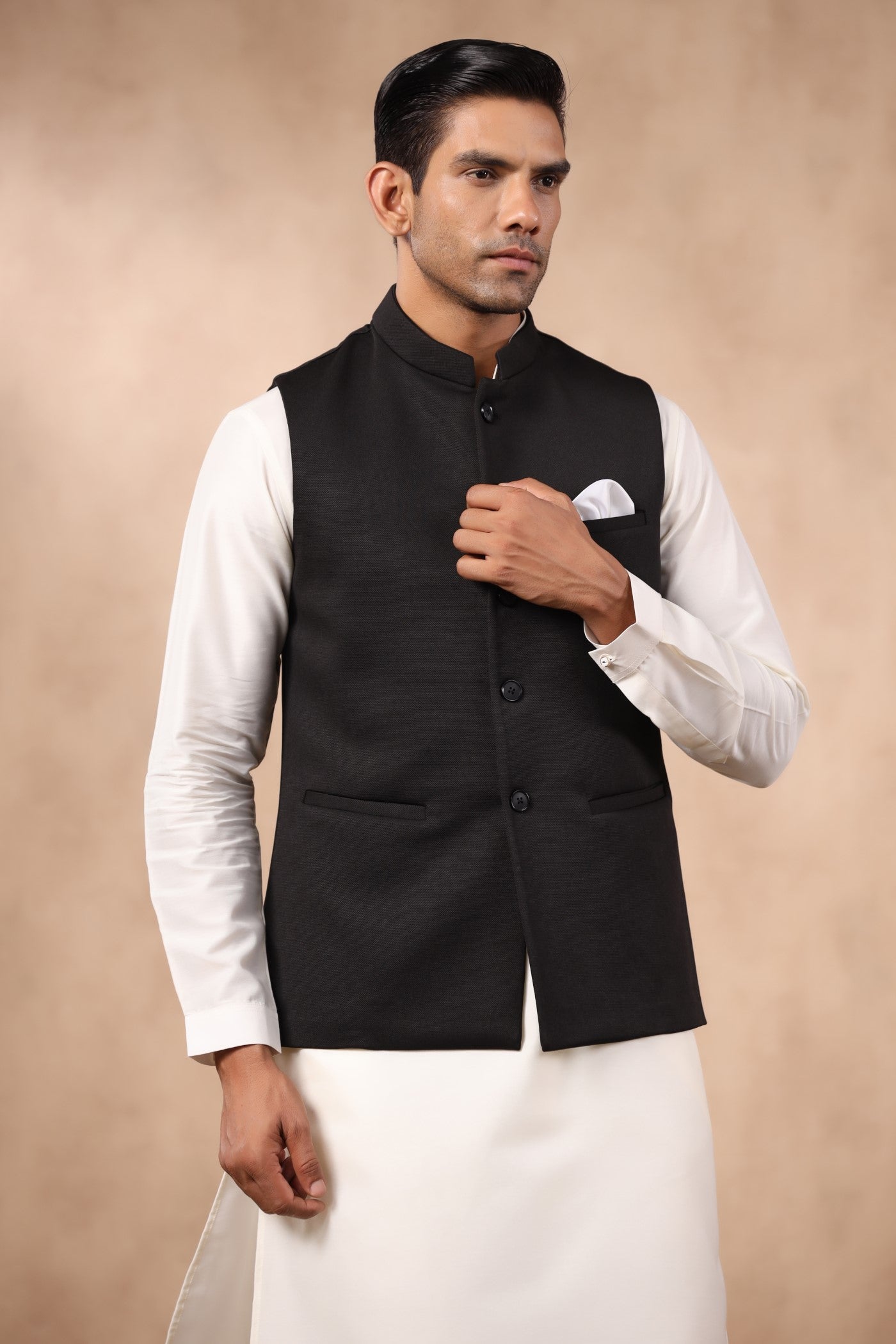 Black Color Plain Waist Coat For Men