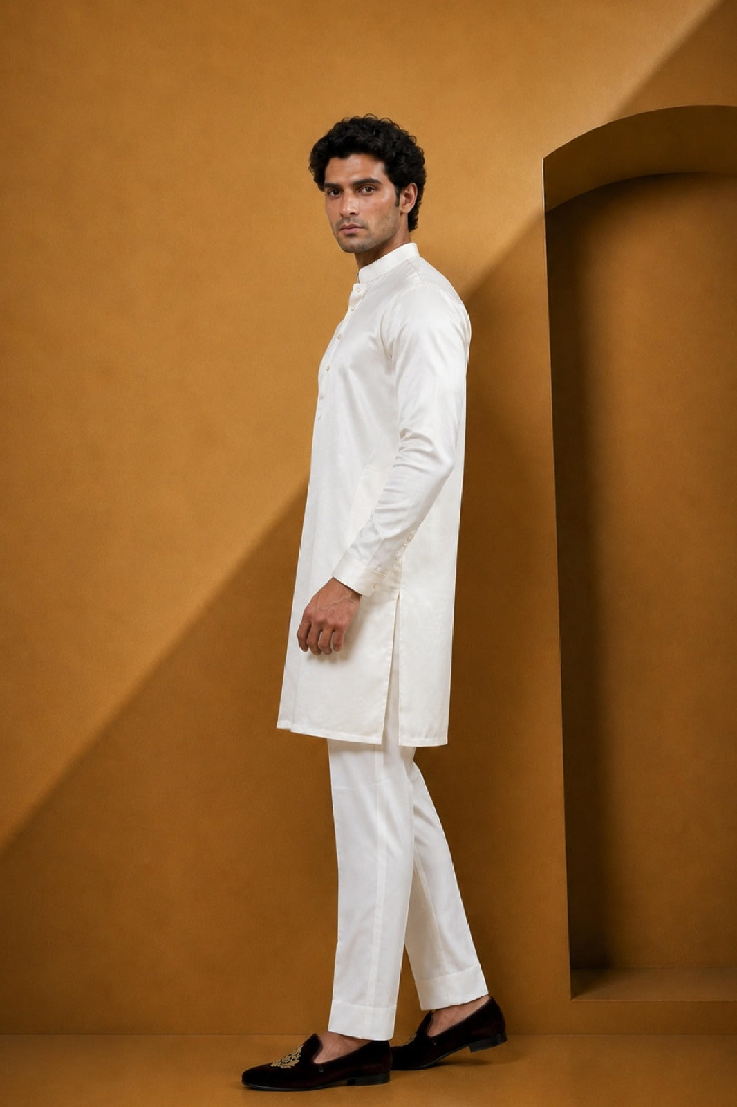 Cream Silk Designer Kurta Pajama Set