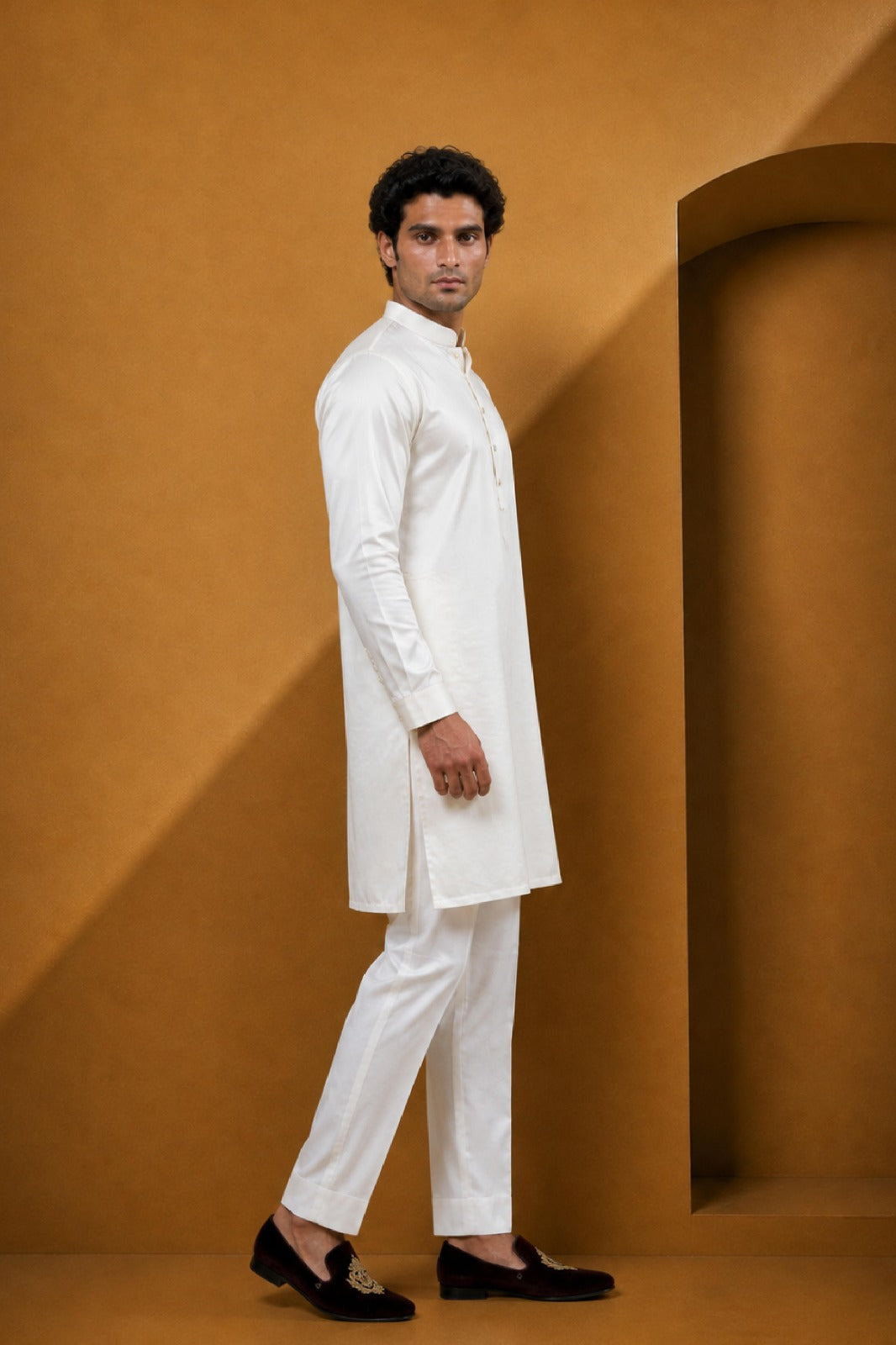 Cream Silk Designer Kurta Pajama Set
