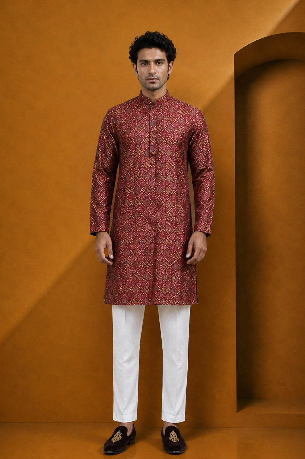 Men's Rani Printed Kurta Pajama Set