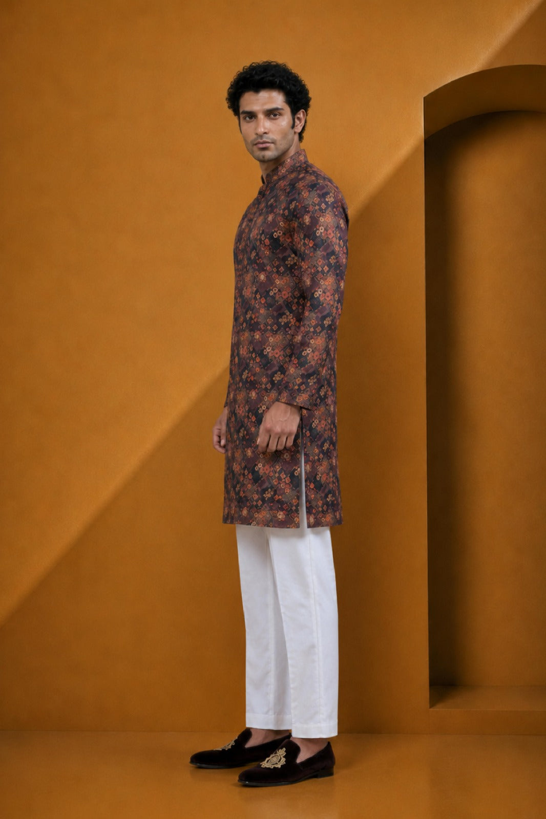 Men's Premium Wine Floral Printed Kurta Pajama Set
