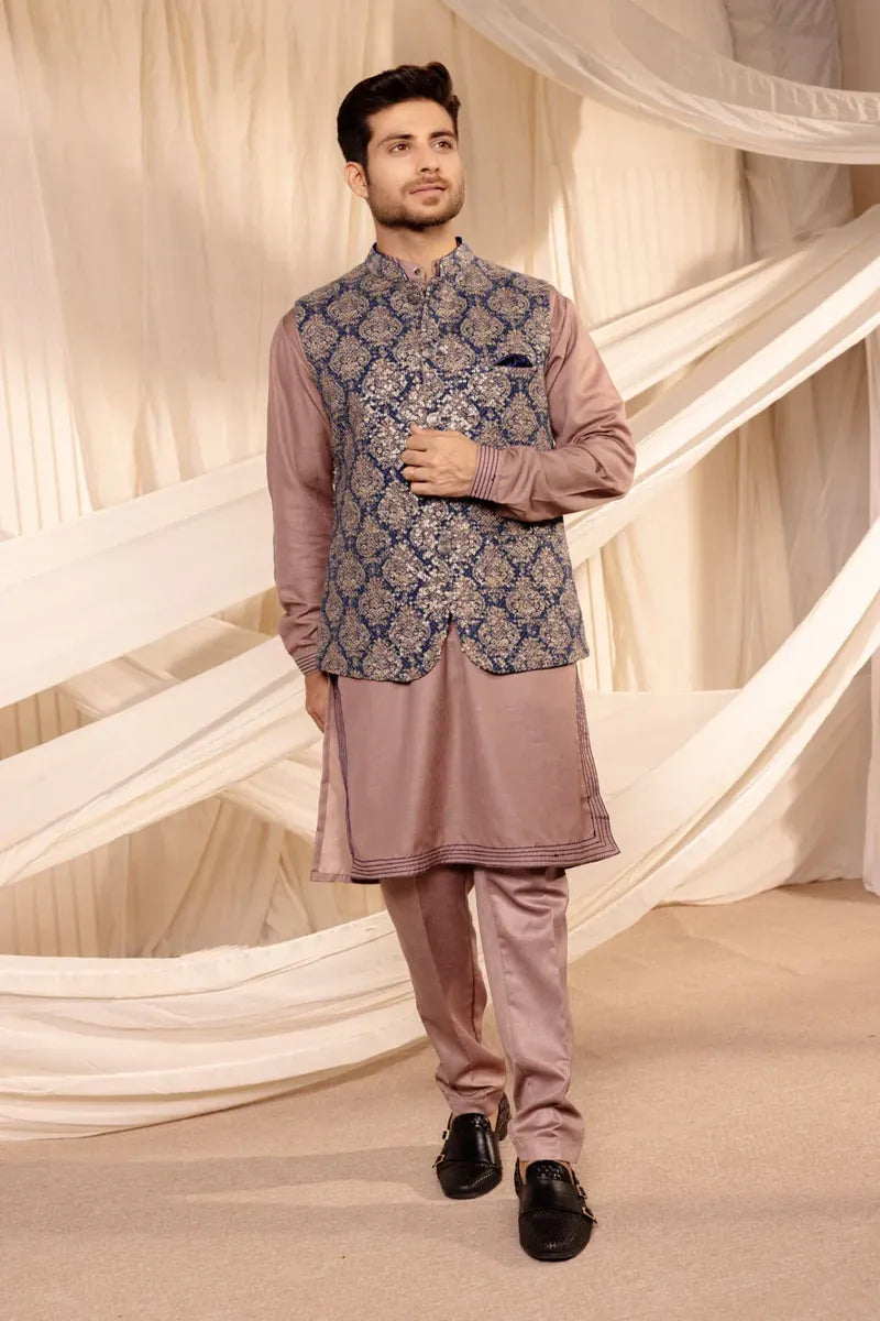 Embroidery Jodhpuri Navy Jacket Kurta