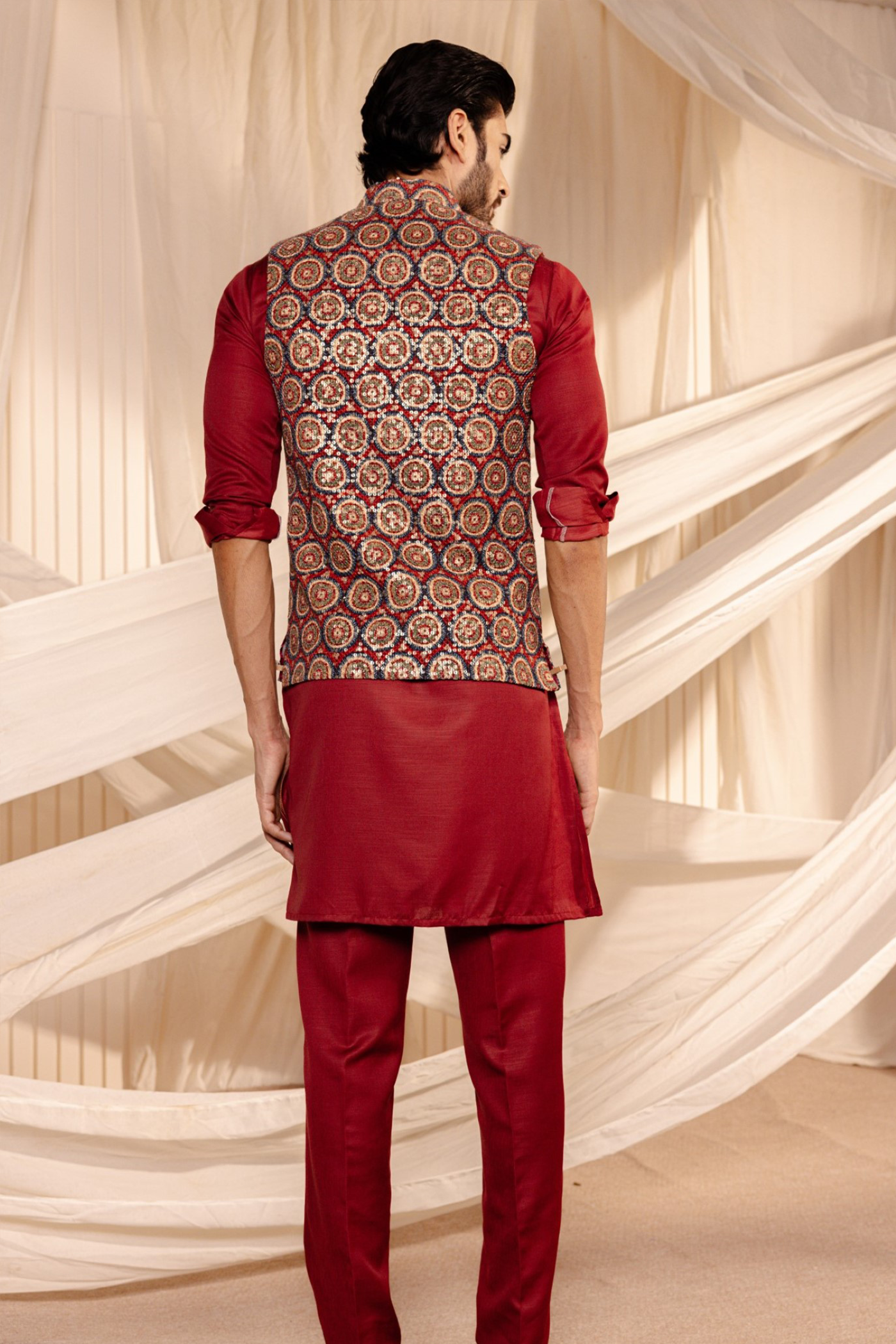 Mehroon Colour Embroidery Jodhpuri Jacket Kurta