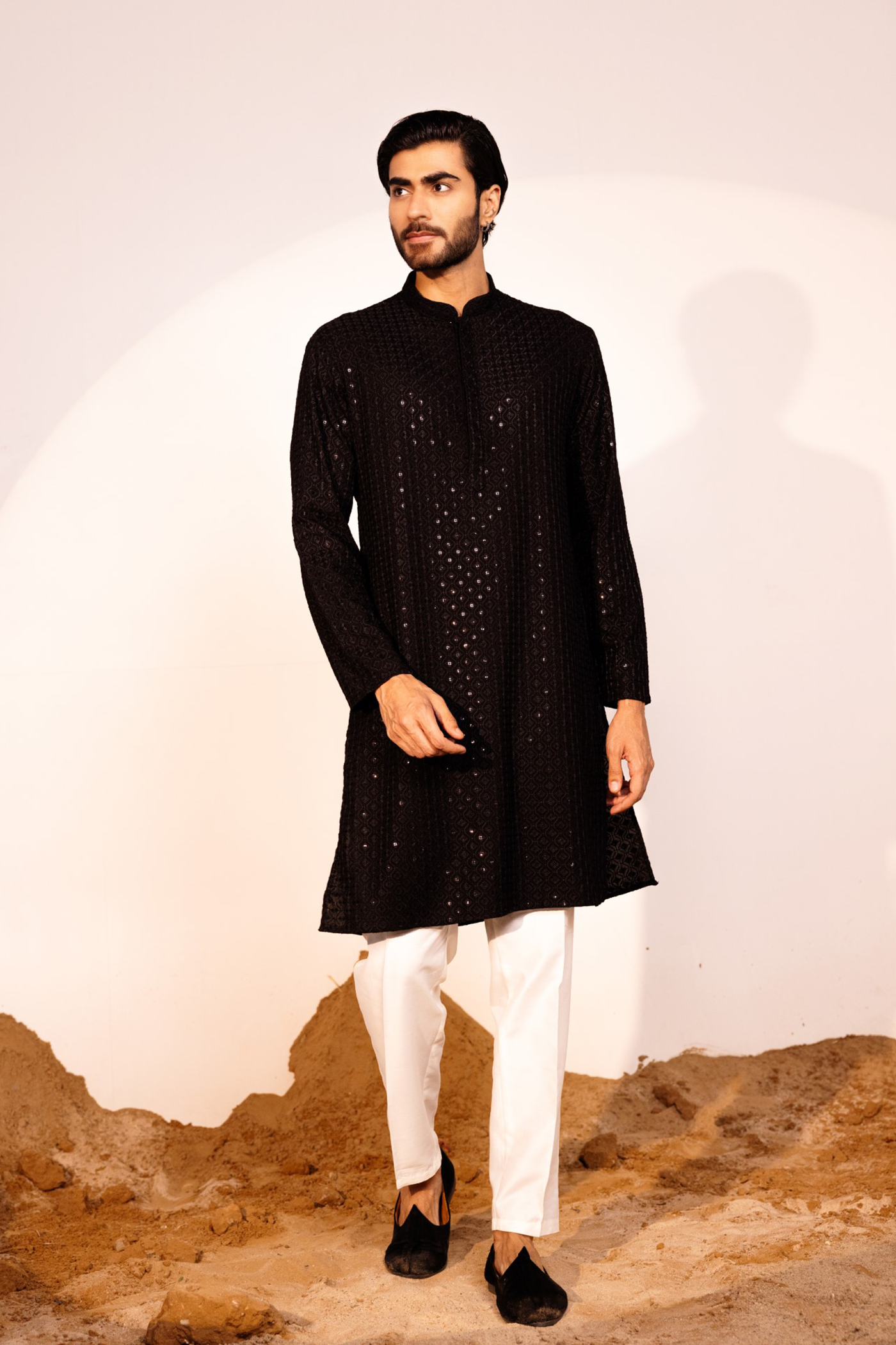 Black Color Embroidery Lakhnavi Style Kurta Pajama
