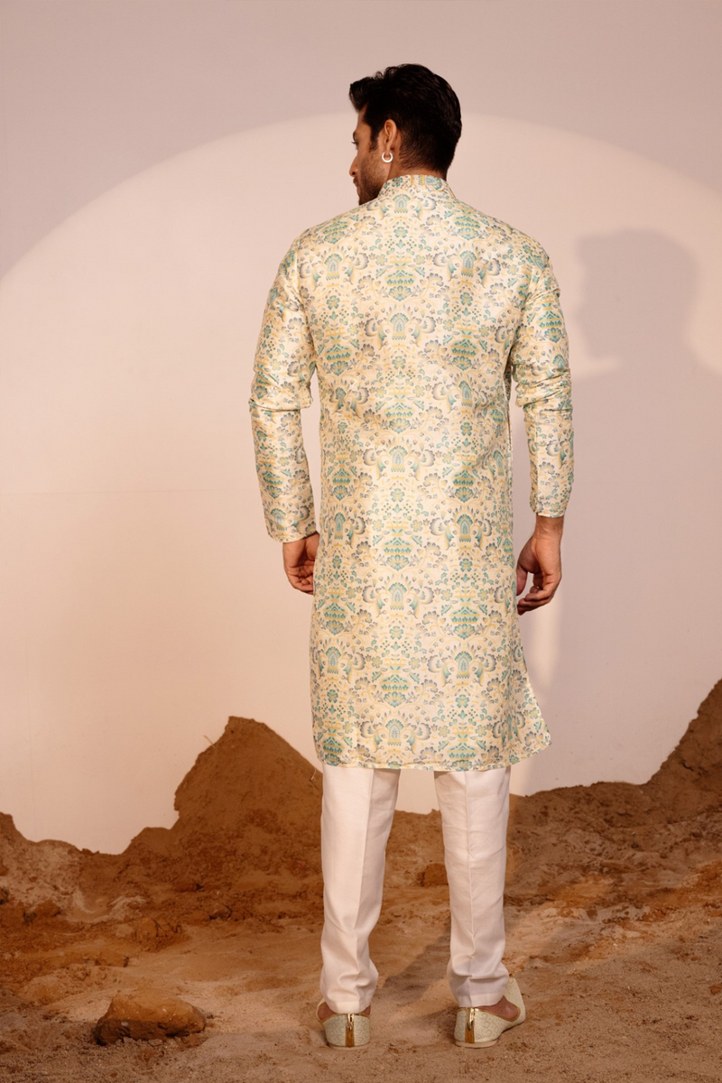 Grey Kurta Pajama Cotton Printed main image 0