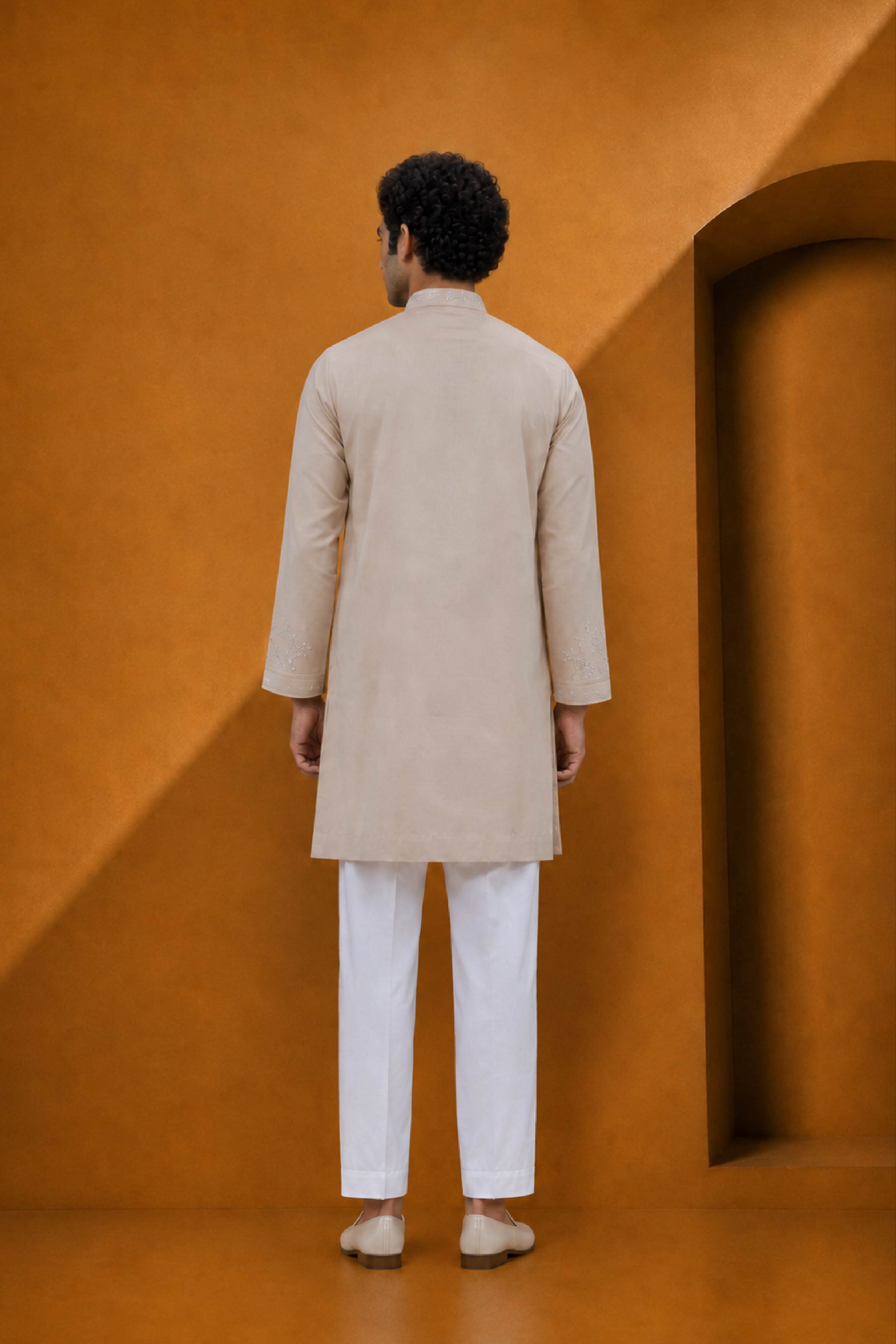 Beige Silk Parallel Pant Kurta Pajama Set