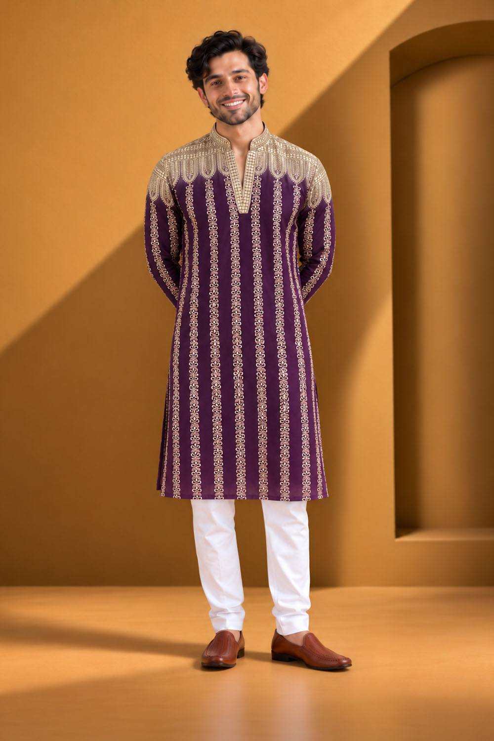 Party Wear Kurta Pajama in Purple Designer Style
