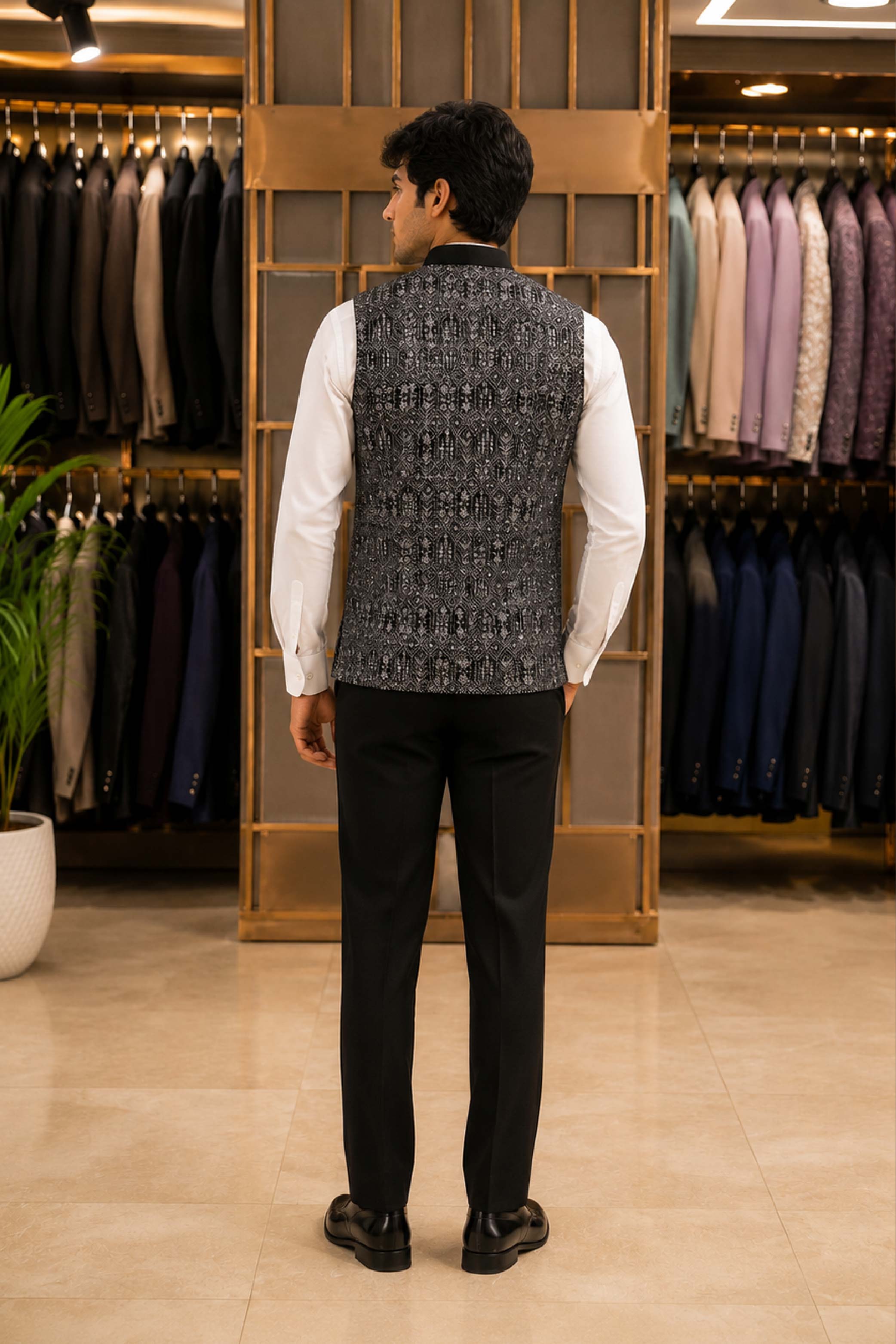Black Velvet Embroidery Jodhpuri Designer Summer Suit for Men