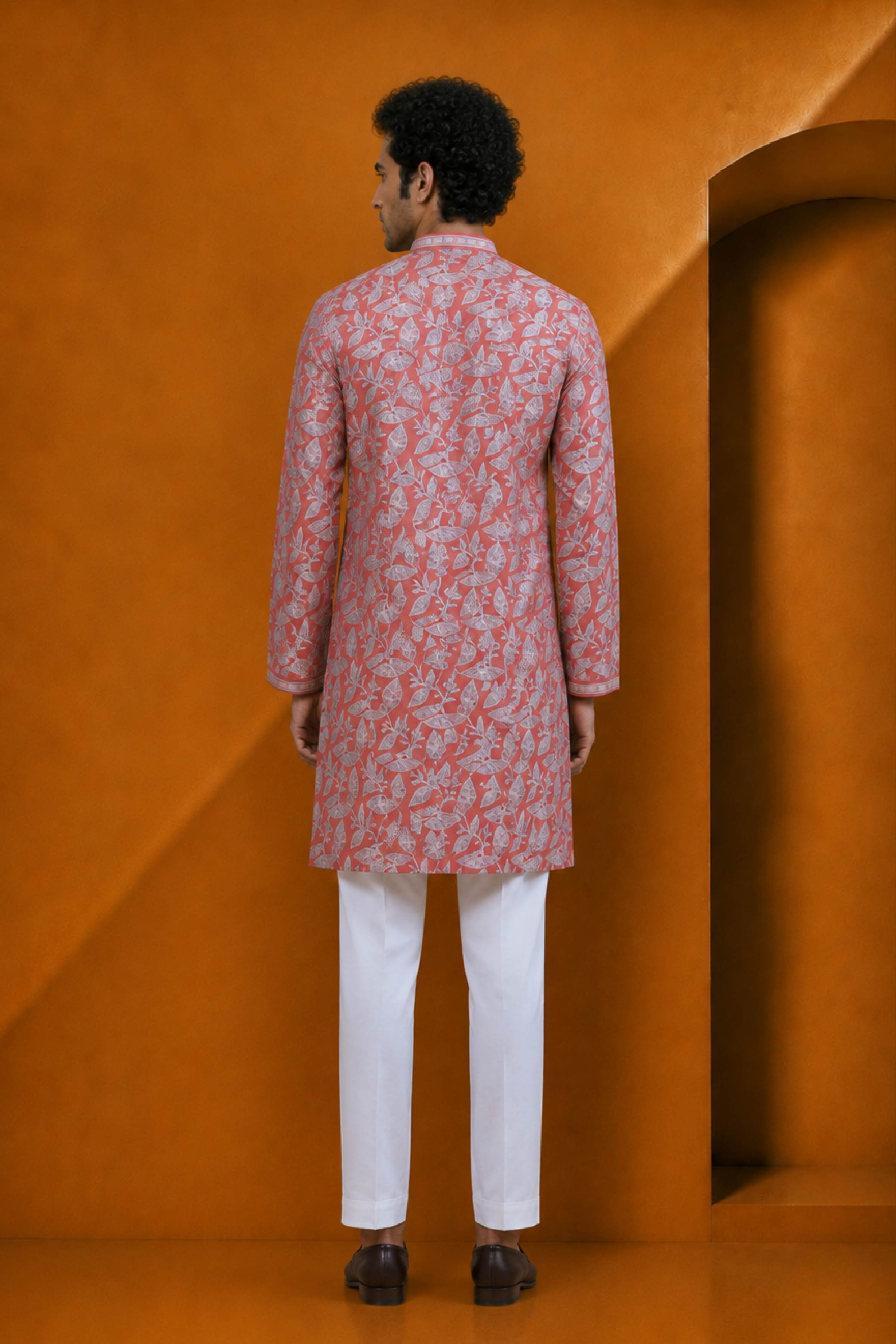 Rust Silk Designer Kurta Pajama Set