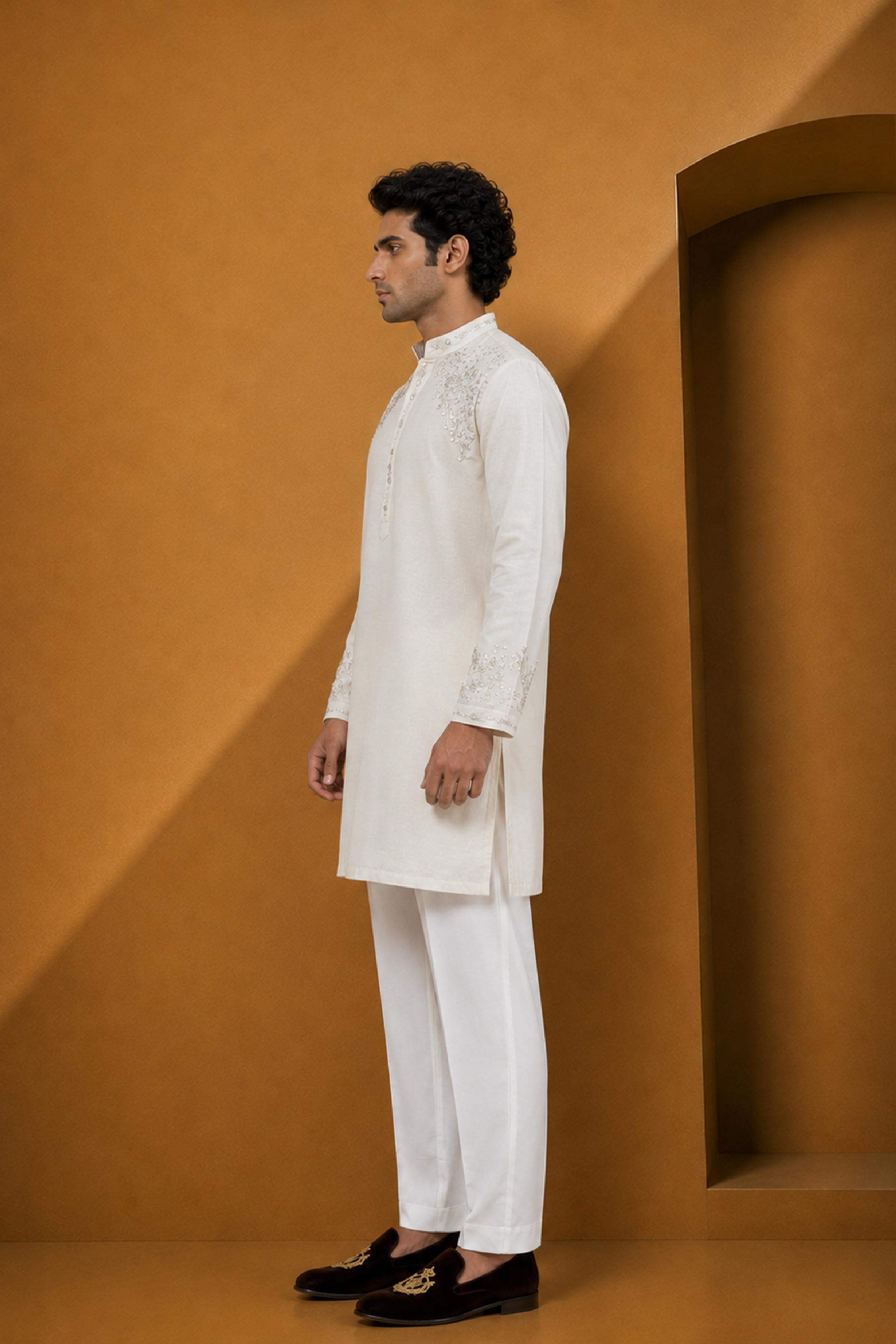 Cream Silk Parallel Pant Kurta Pajama Set
