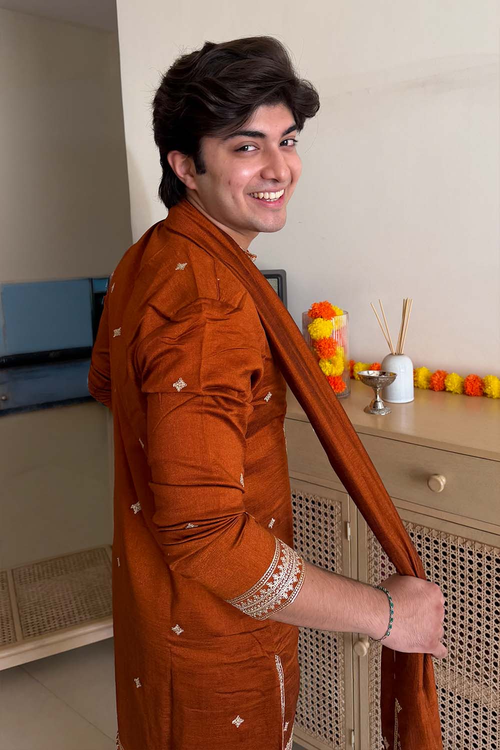 Party Wear Kurta Pajama Brown Color Parallel Pant Style
