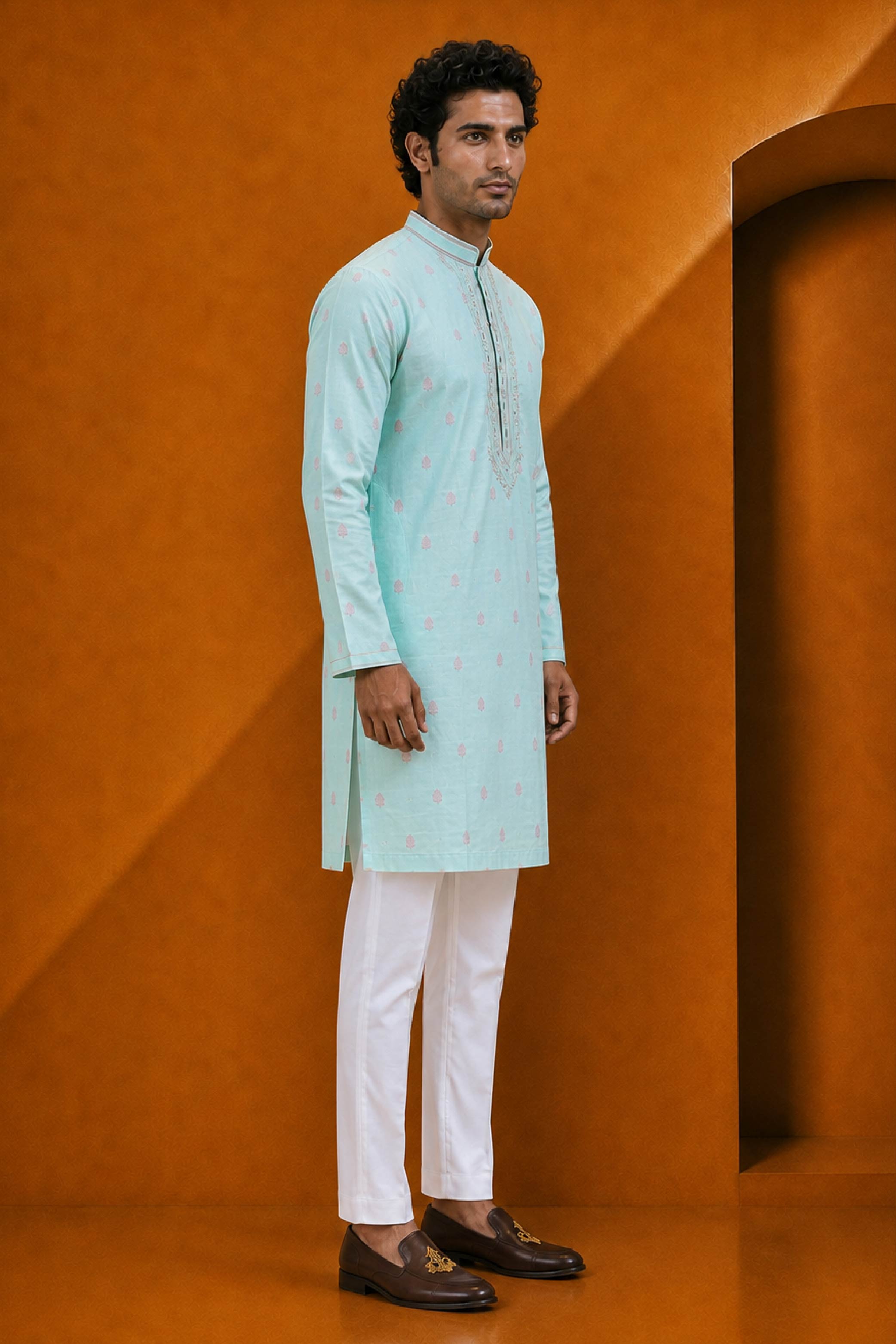 Aqua Silk Designer Kurta Pajama Set