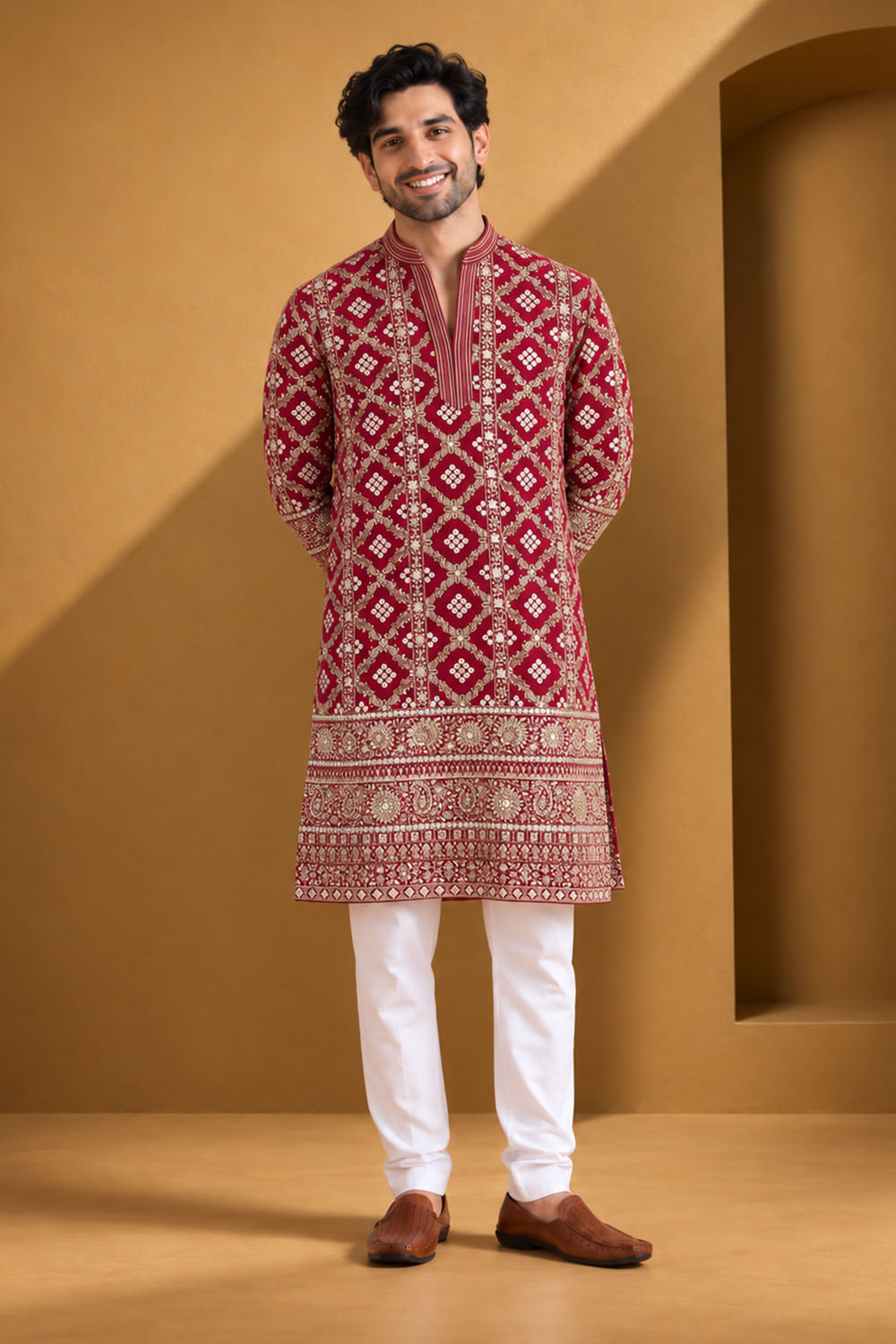 Party Wear Kurta Pajama in Magenta with Parallel Pant