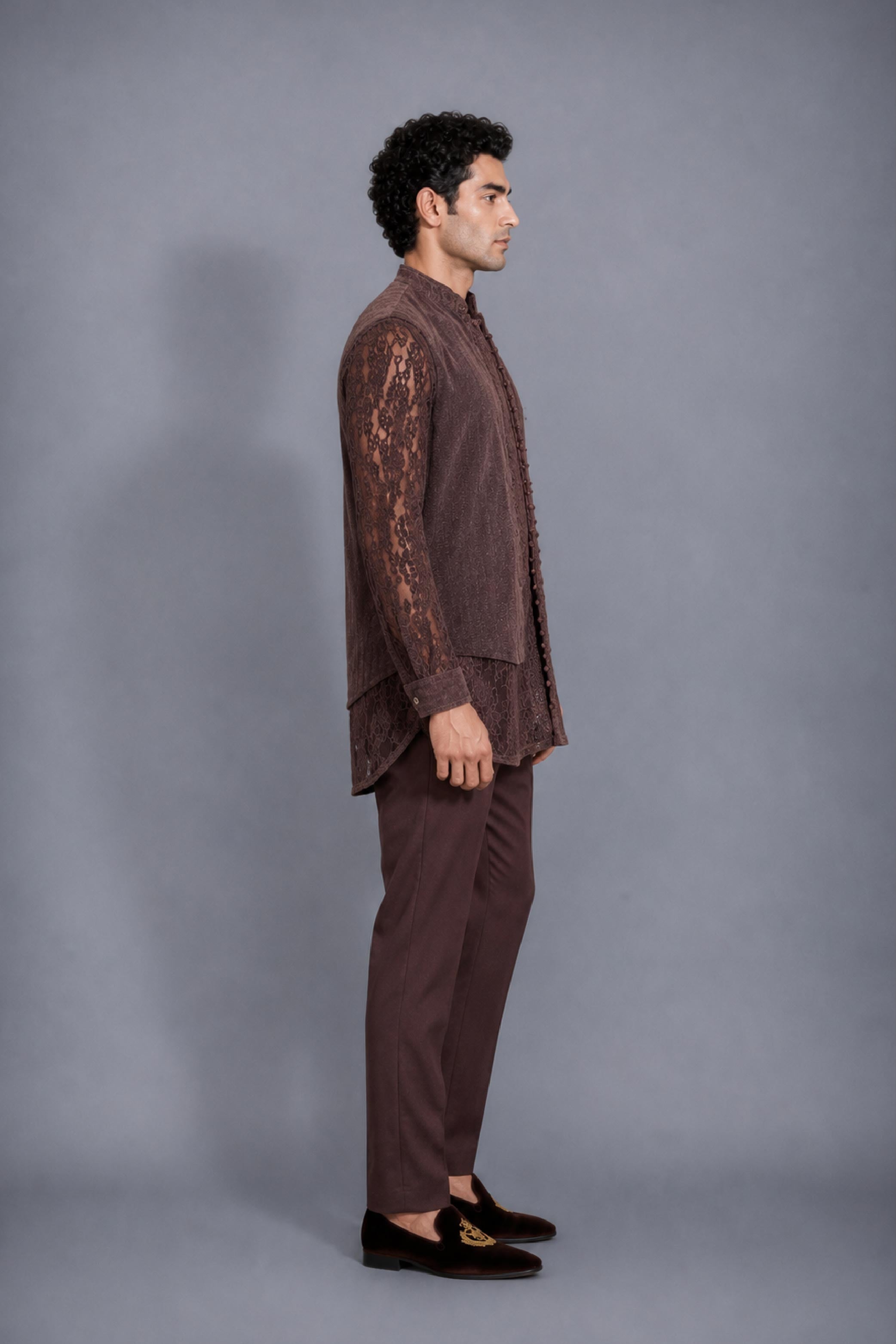 Brown Velvet Embroidery Jodhpuri Designer Summer Suit for Men