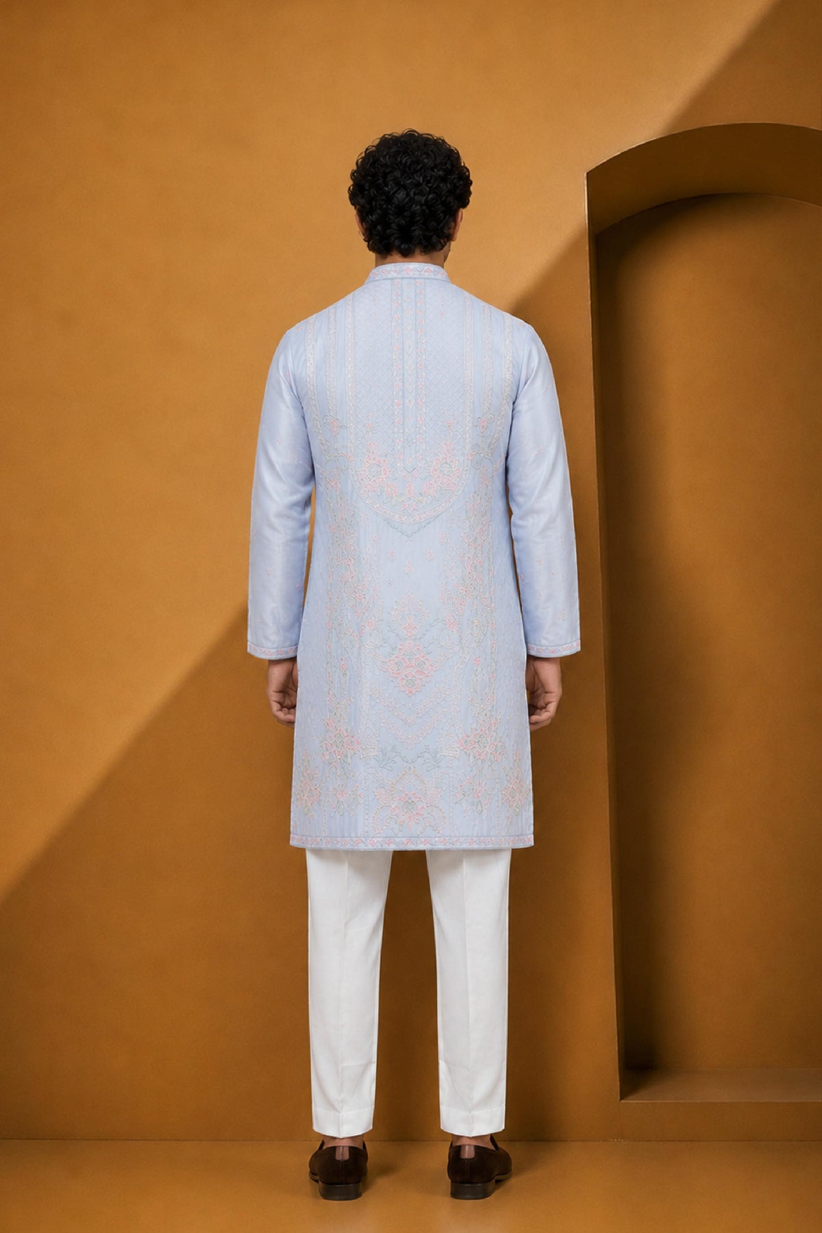 P Blue Silk Designer Kurta Pajama Set