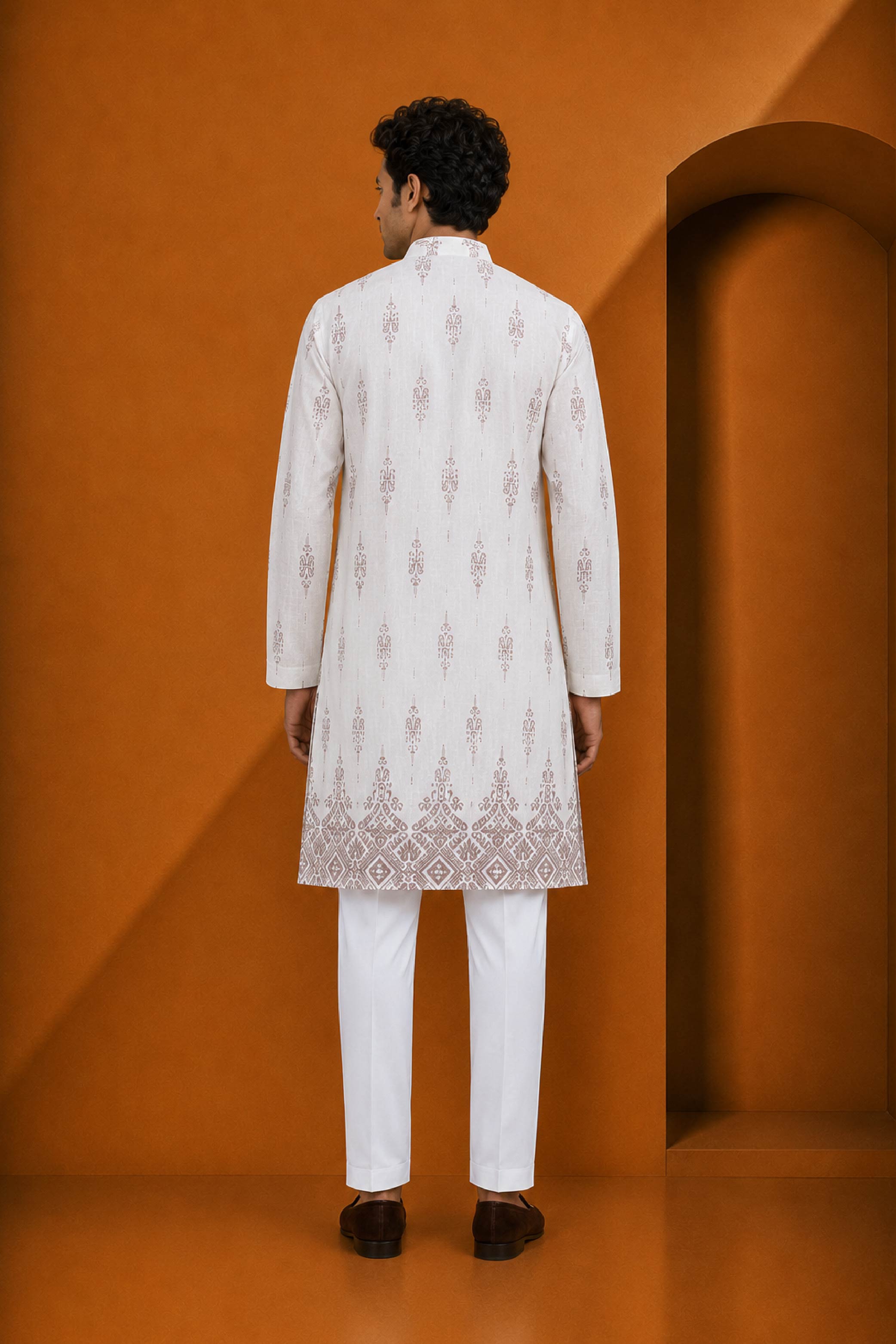 Fawn Green Linen Designer Kurta Pajama Set