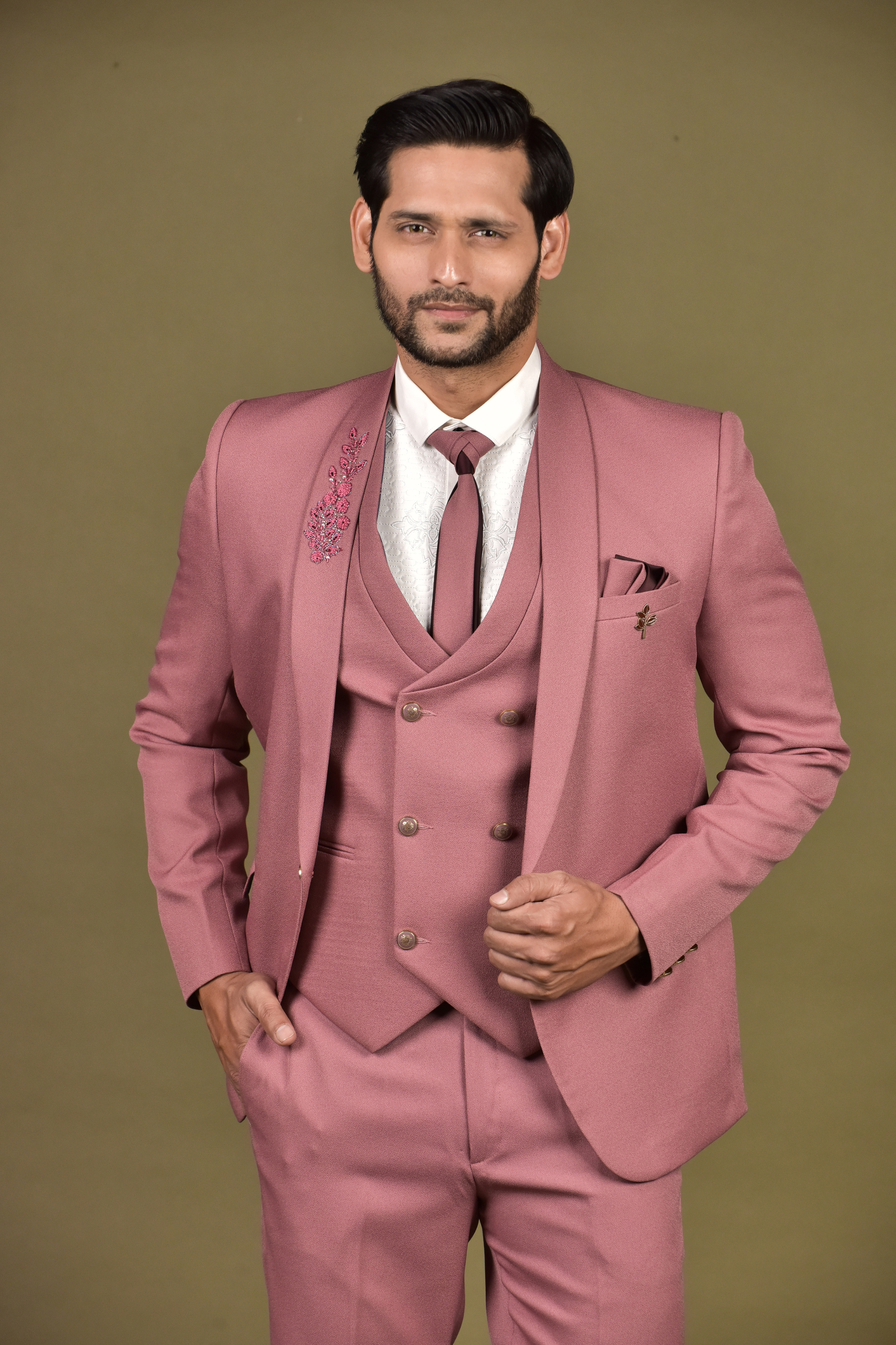 Peach Color Embroidery Suits for Men