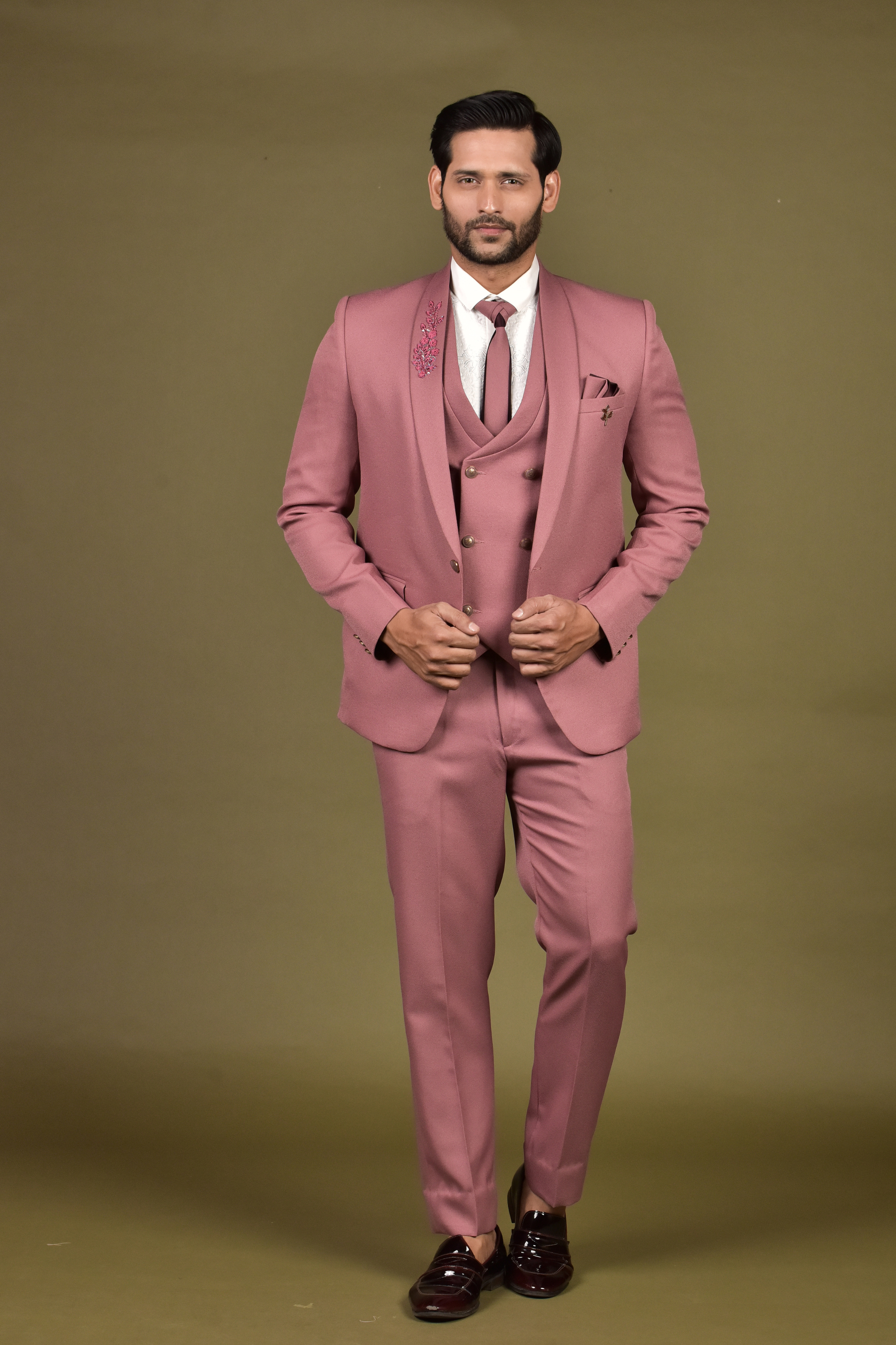 Peach Color Embroidery Suits for Men