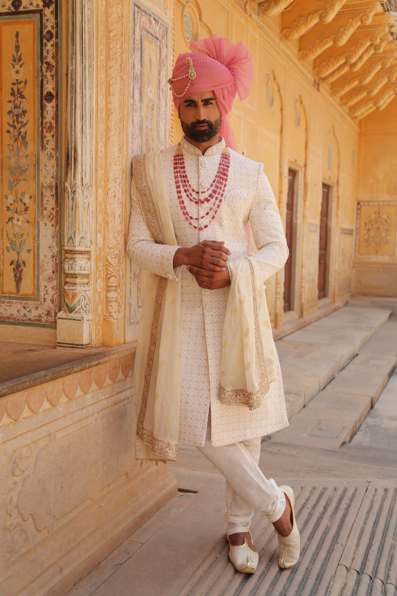 Cream Color Lakhnavi Sherwani for Men