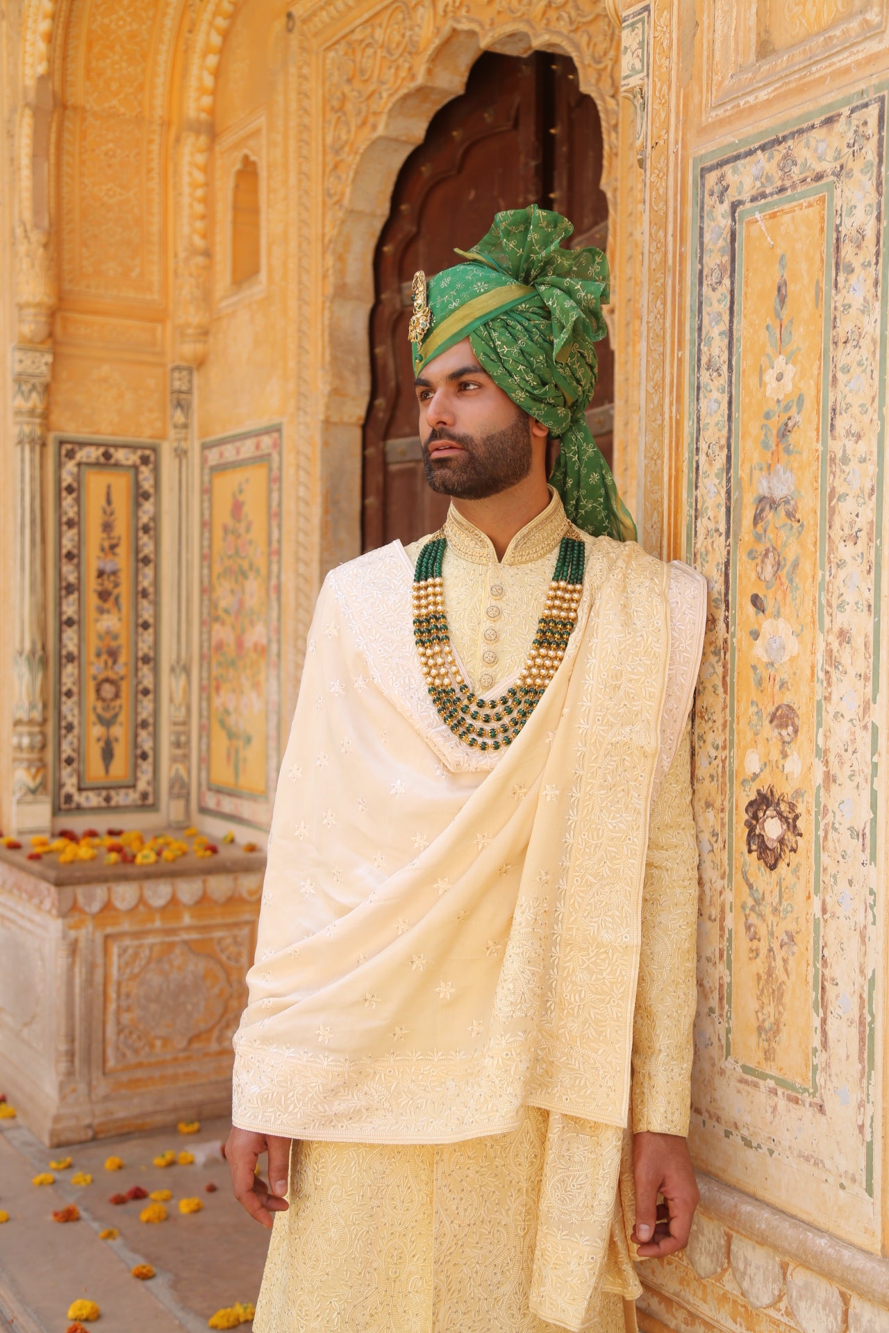 Lemon Color Embroidery Sherwani for Men