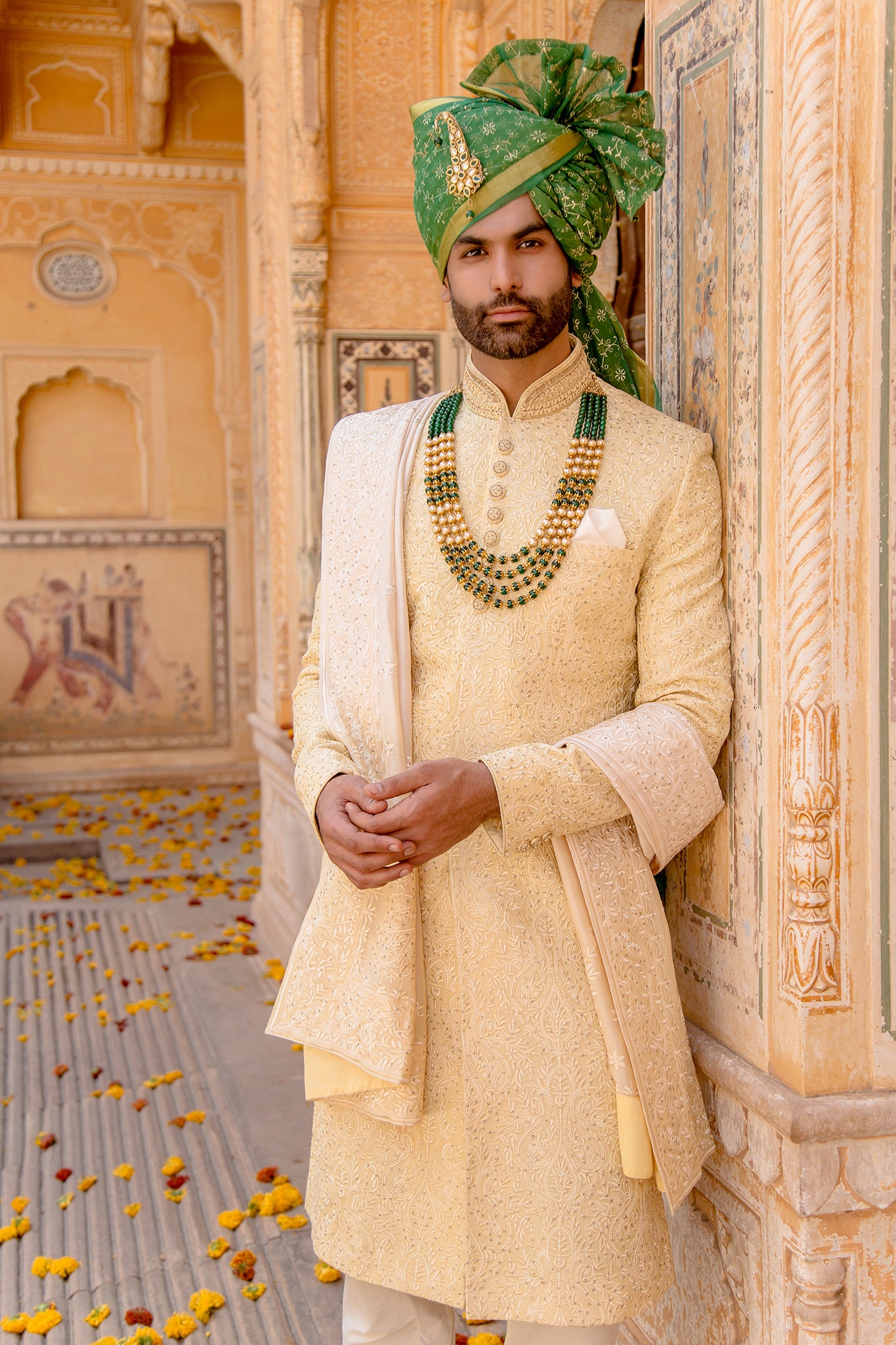 Lemon Color Embroidery Sherwani for Men