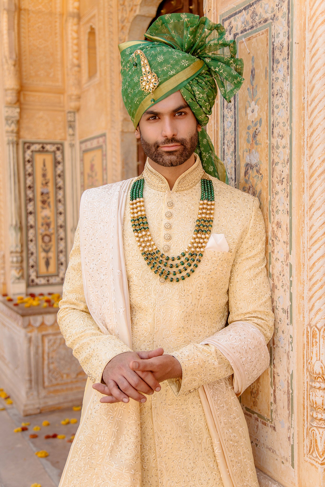 Lemon Color Embroidery Sherwani for Men