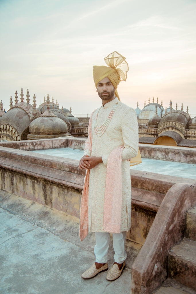 Cream Peach Colour Sherwani for Men