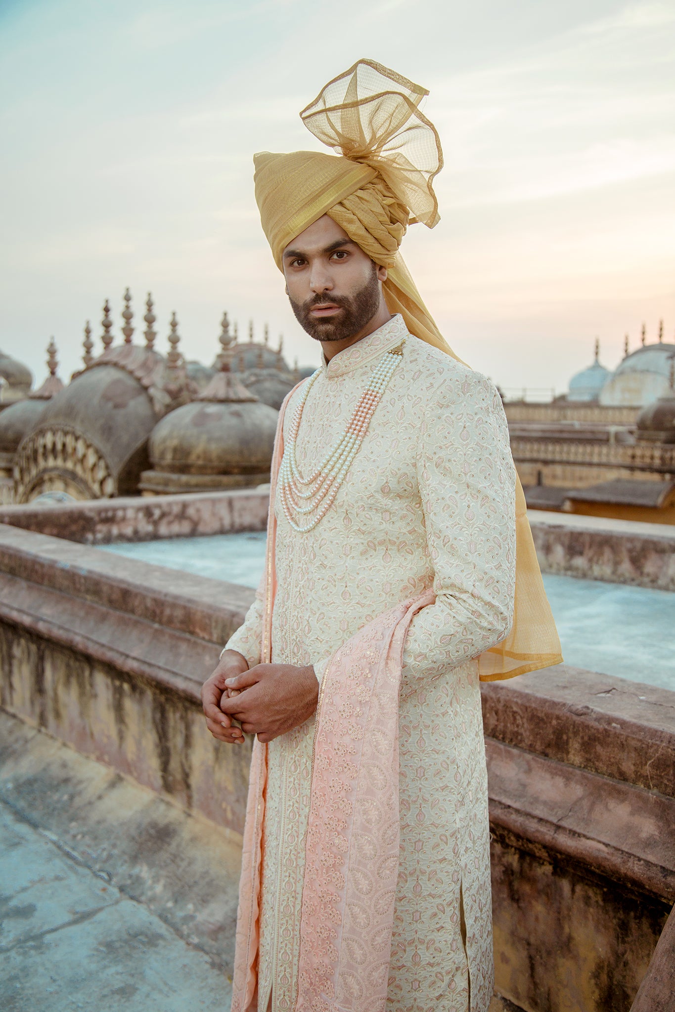 Cream Peach Colour Sherwani for Men