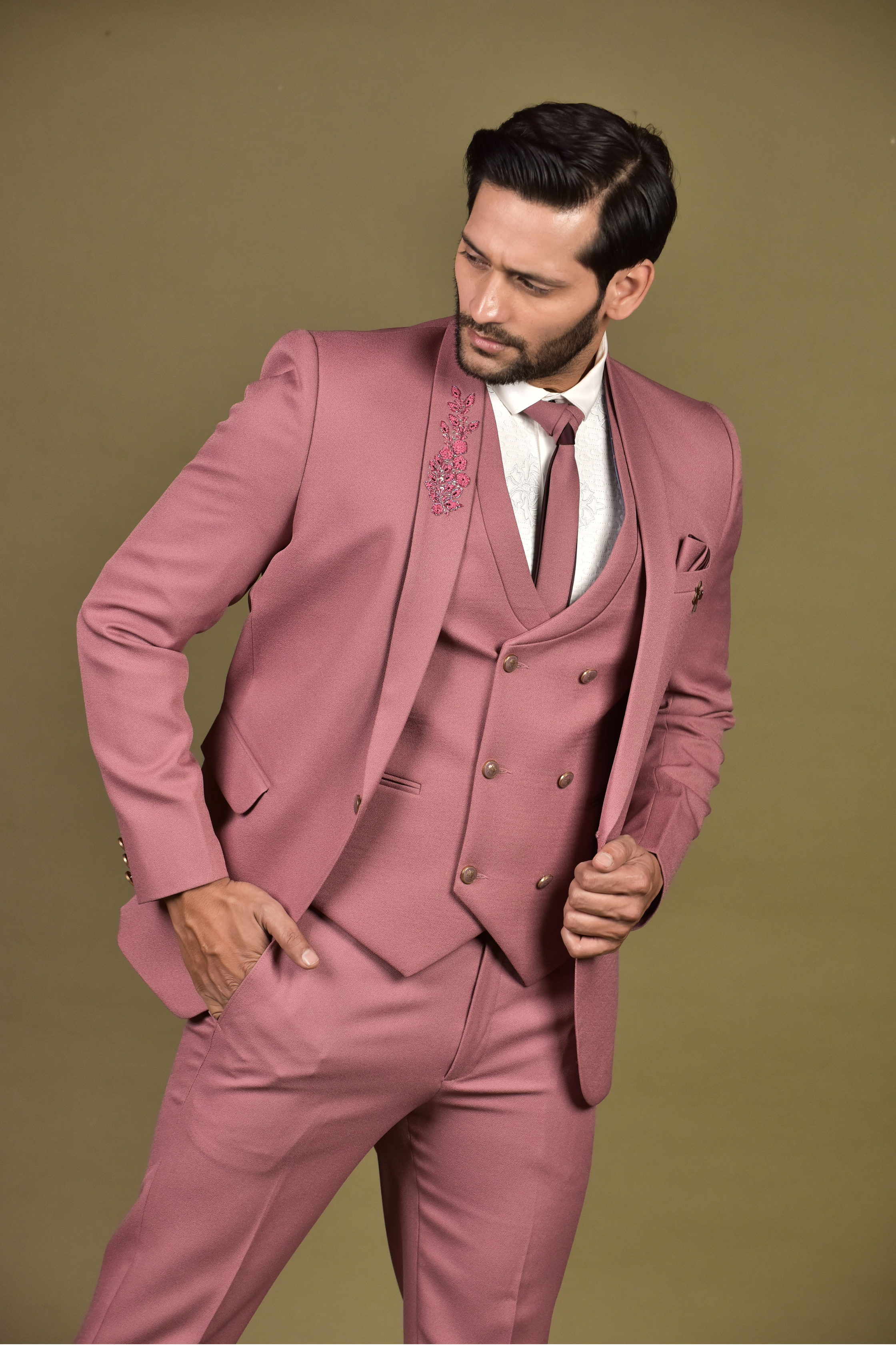 Peach Color Embroidery Suits for Men